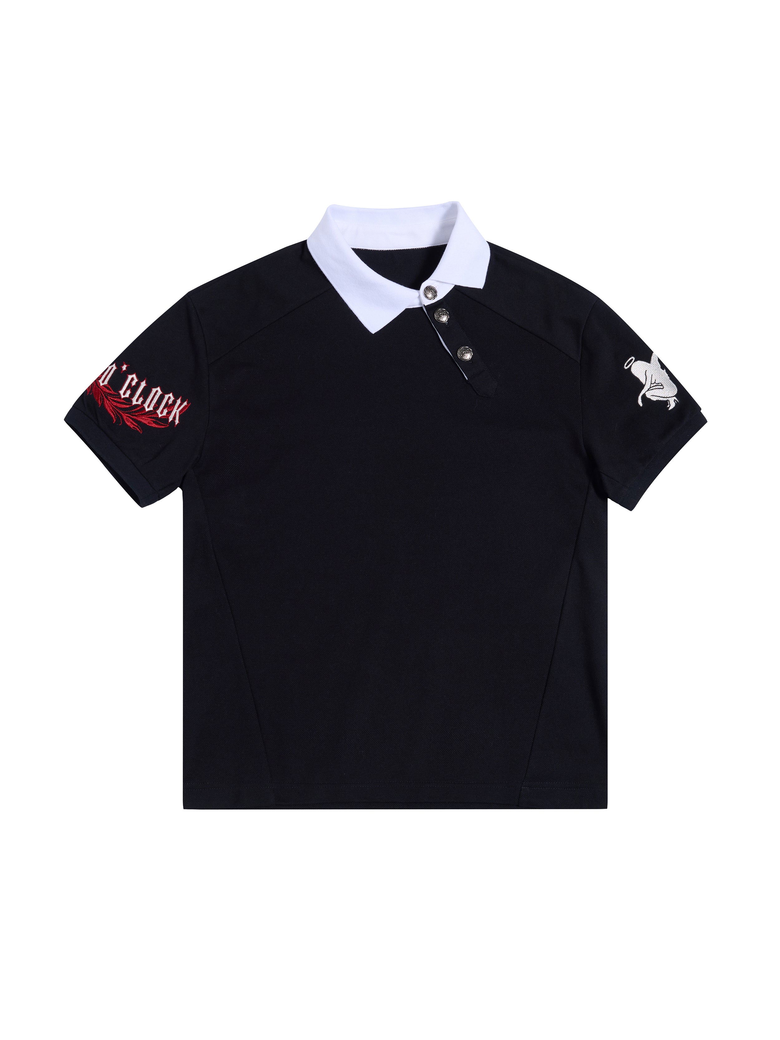 HAS2SONS "Tipsy Point" Asymmetrical Contrast Embroidered Regular Shoulder Polo Shirt 076