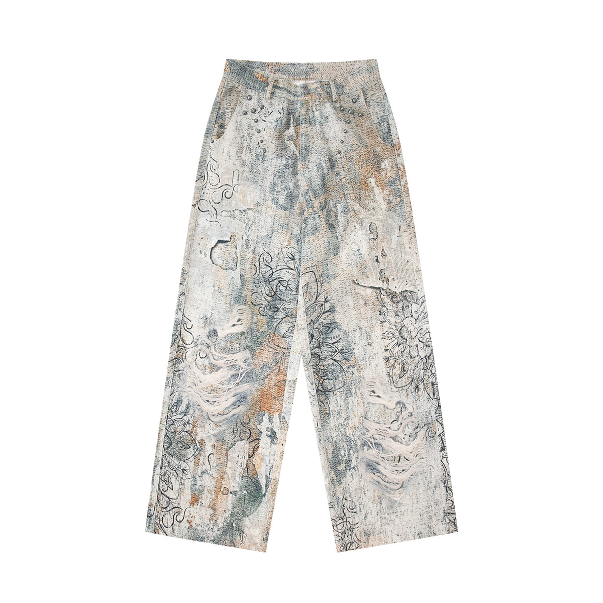 25FW digital printed rivet A-line version 14.5 oz denim pants