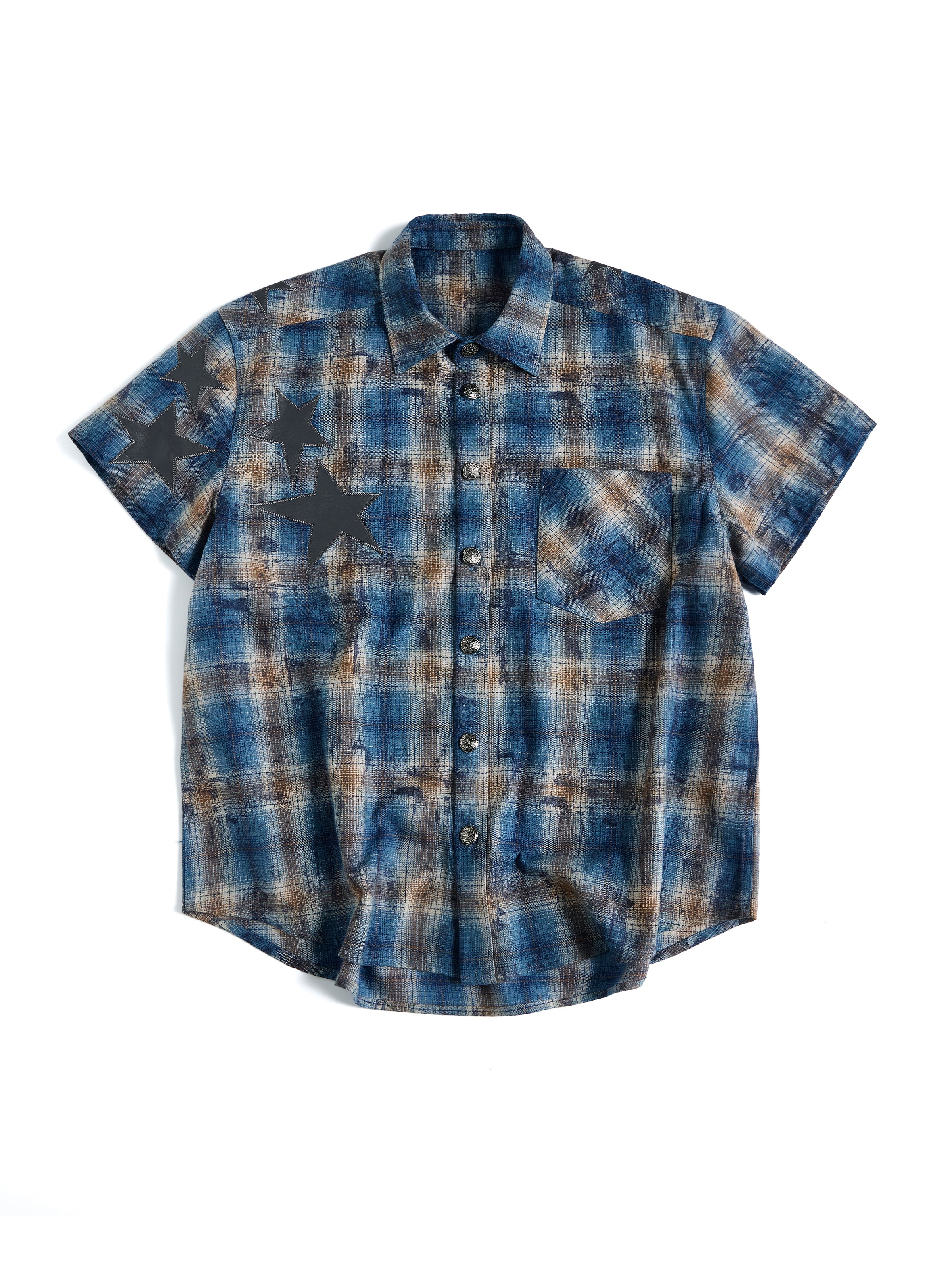 HAS2SONS Blue Plaid Star Boxy Shirt 110