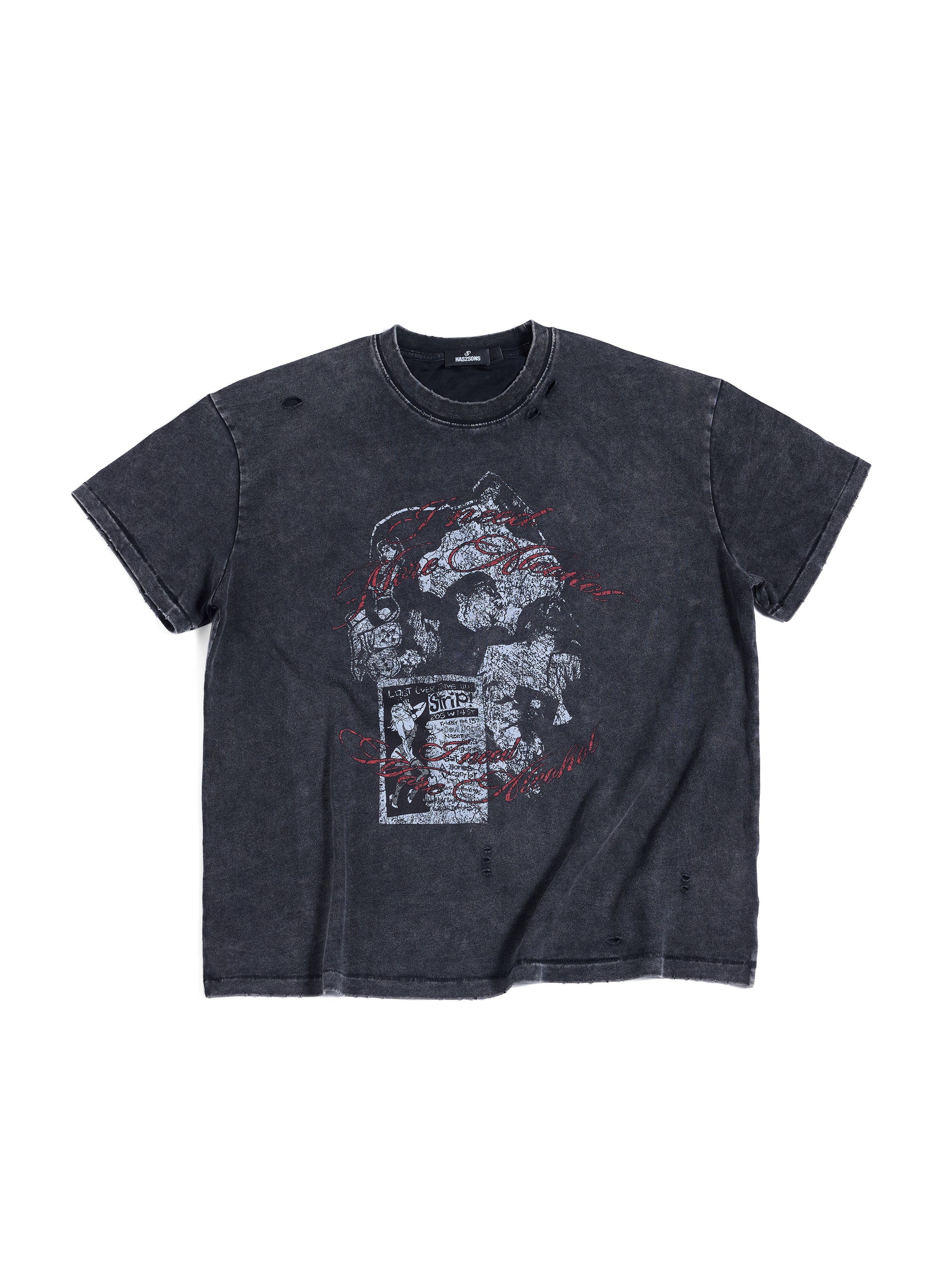 HAS2SONS 26SS "Drunk" Washed Distressed Crew Neck Tee T-Shirt