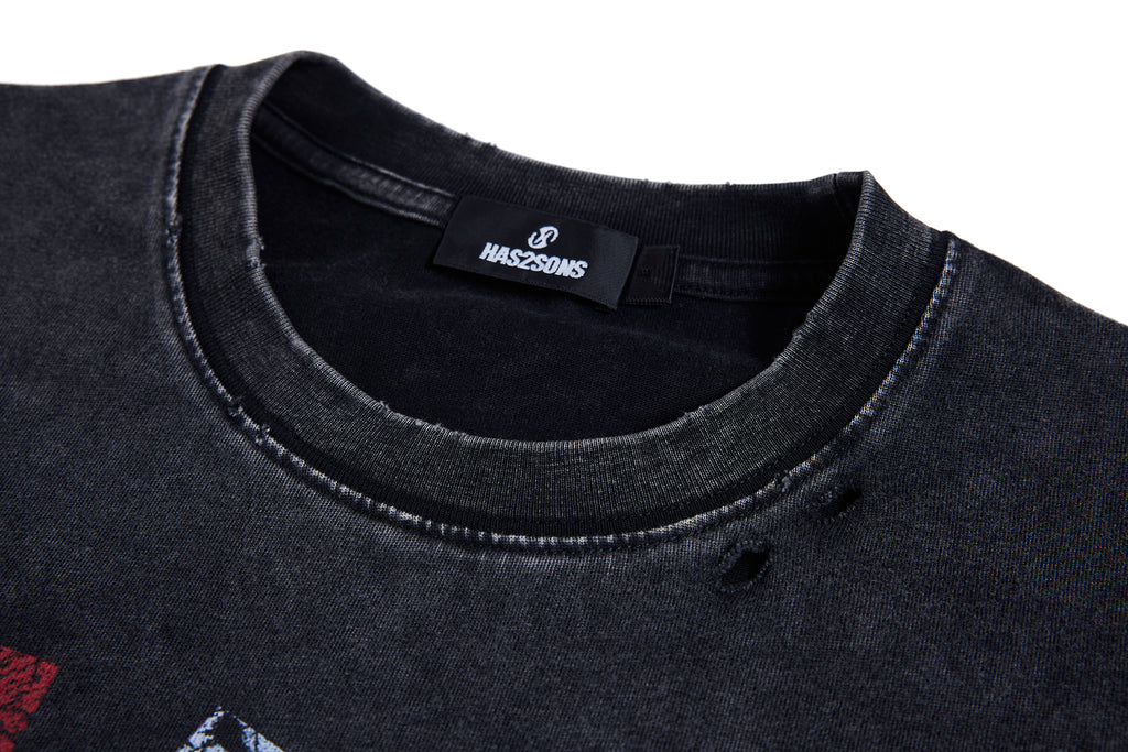 HAS2SONS 26SS "Who I Am"Washed Distressed Crew Neck Tee T-Shirt