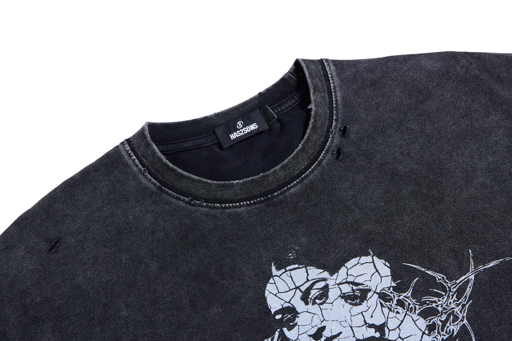 HAS2SONS 26SS "Scorpion" Washed Distressed Crew Neck Tee T-Shirt