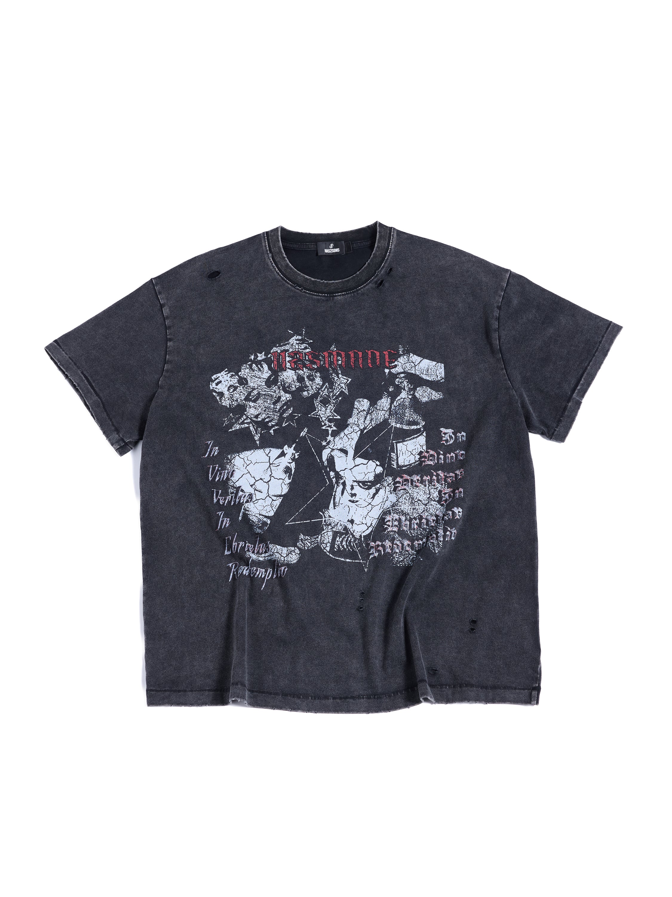HAS2SONS 26SS "Strife" Washed Distressed Single Stitch Cotton Oversized Crew Tee T-Shirt