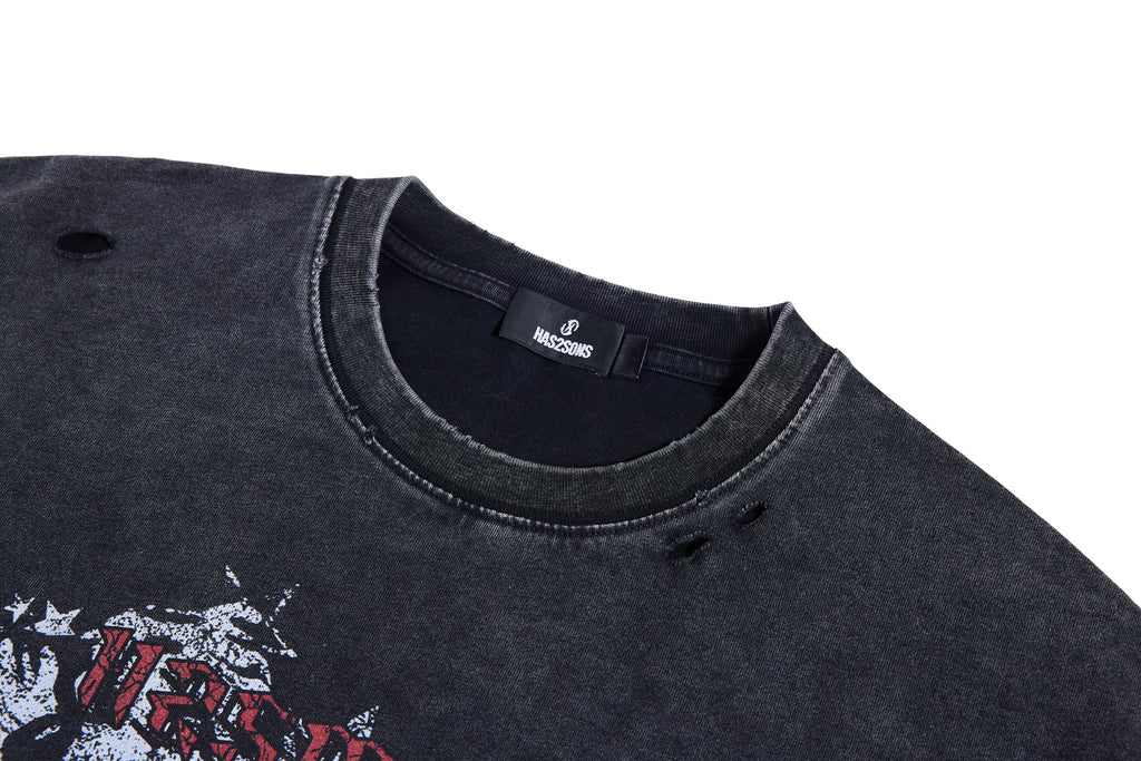 HAS2SONS 26SS "Strife" Washed Distressed Single Stitch Cotton Oversized Crew Tee T-Shirt