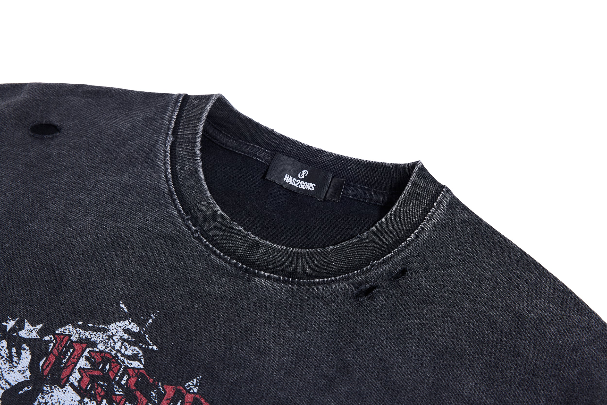 HAS2SONS 26SS "Strife" Washed Distressed Single Stitch Cotton Oversized Crew Tee T-Shirt