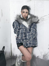 HAS2SONS Thick Blue Grid Lamb Wool Jacket Winter