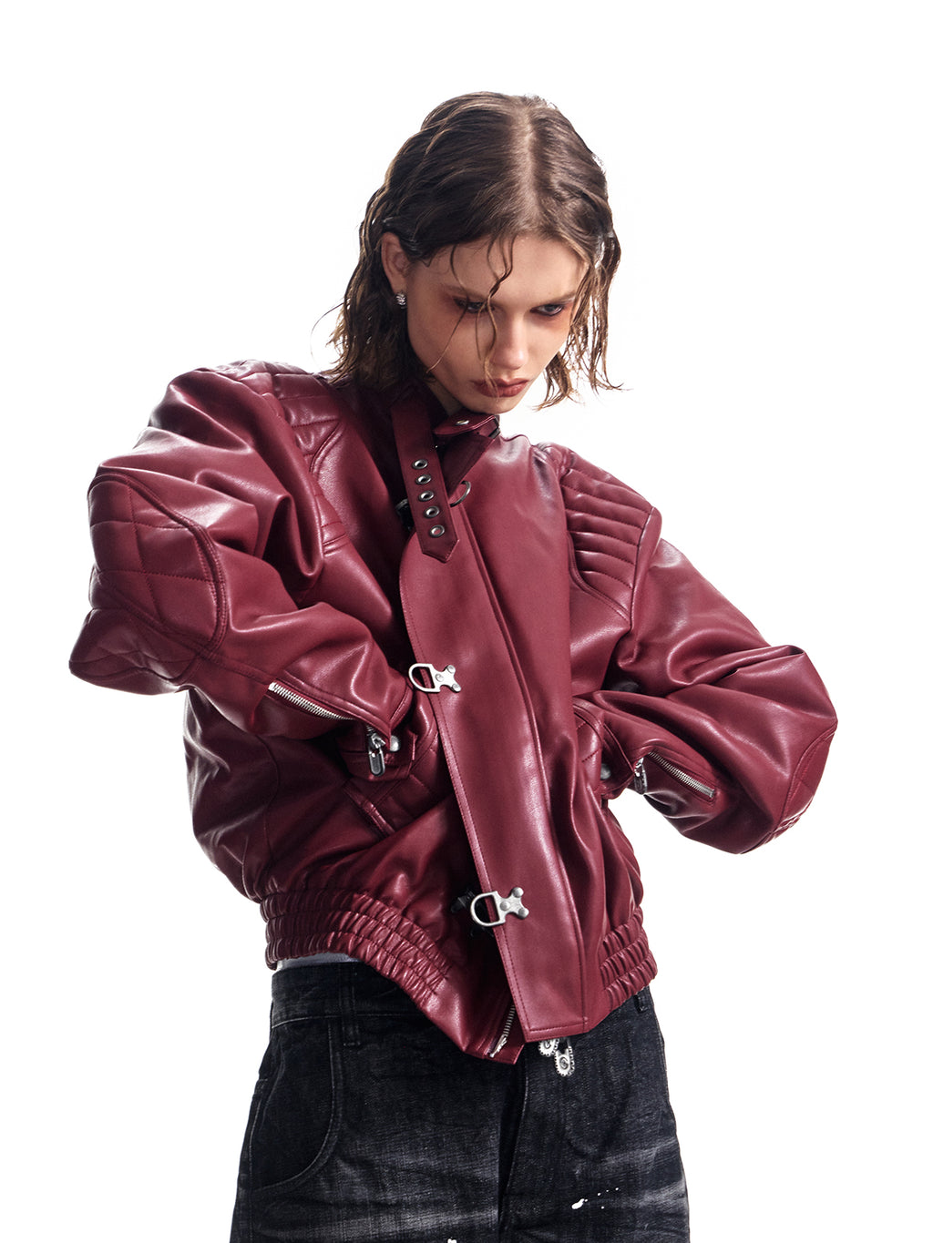 HAS2SONS locomotive rivet embroidered leather jacket