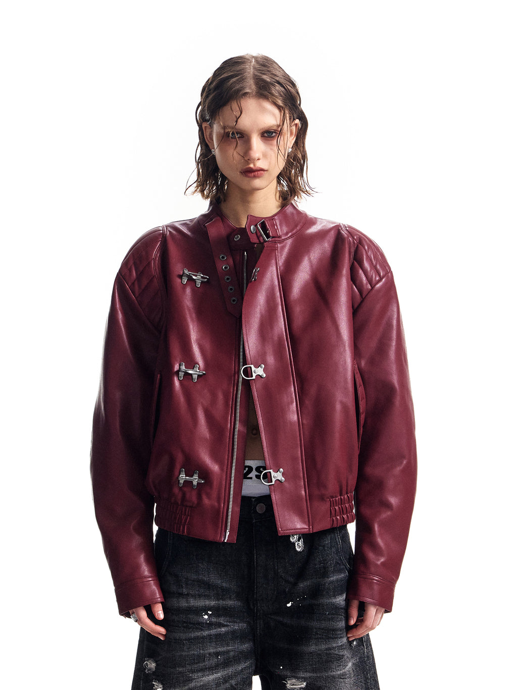 HAS2SONS locomotive rivet embroidered leather jacket