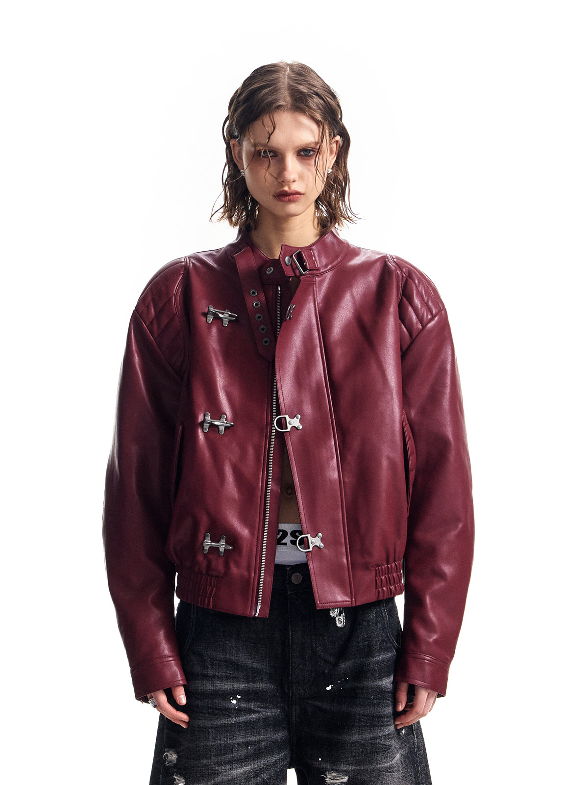 HAS2SONS locomotive rivet embroidered leather jacket 065