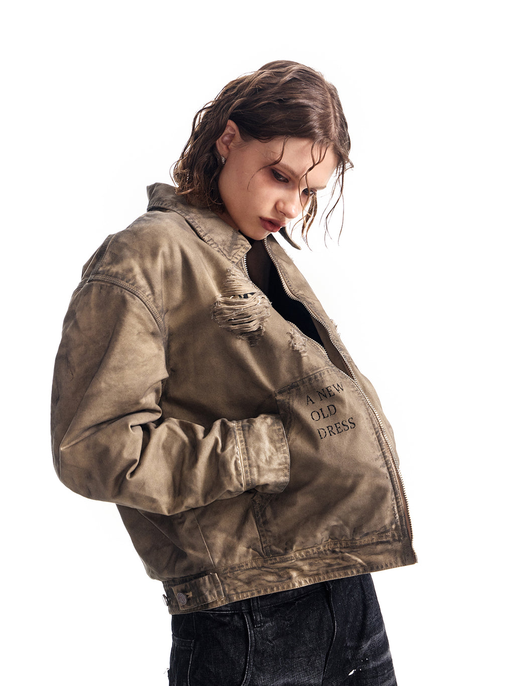 ジャケットの洗濯、古着加工、ダメージ加工、泥吹き、染色加工、キャンバスショート＆ワイドジャケット