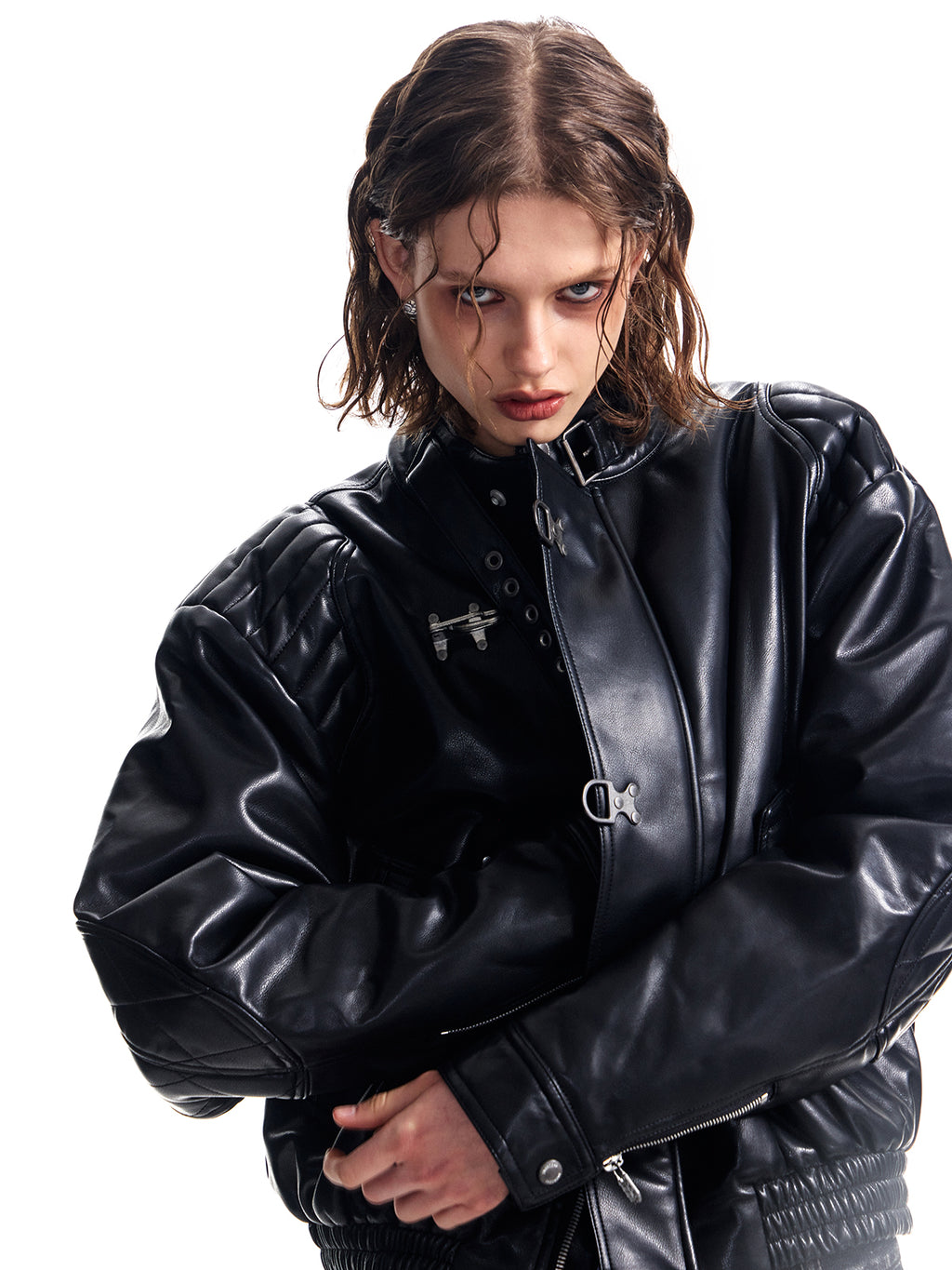 HAS2SONS locomotive rivet embroidered leather jacket