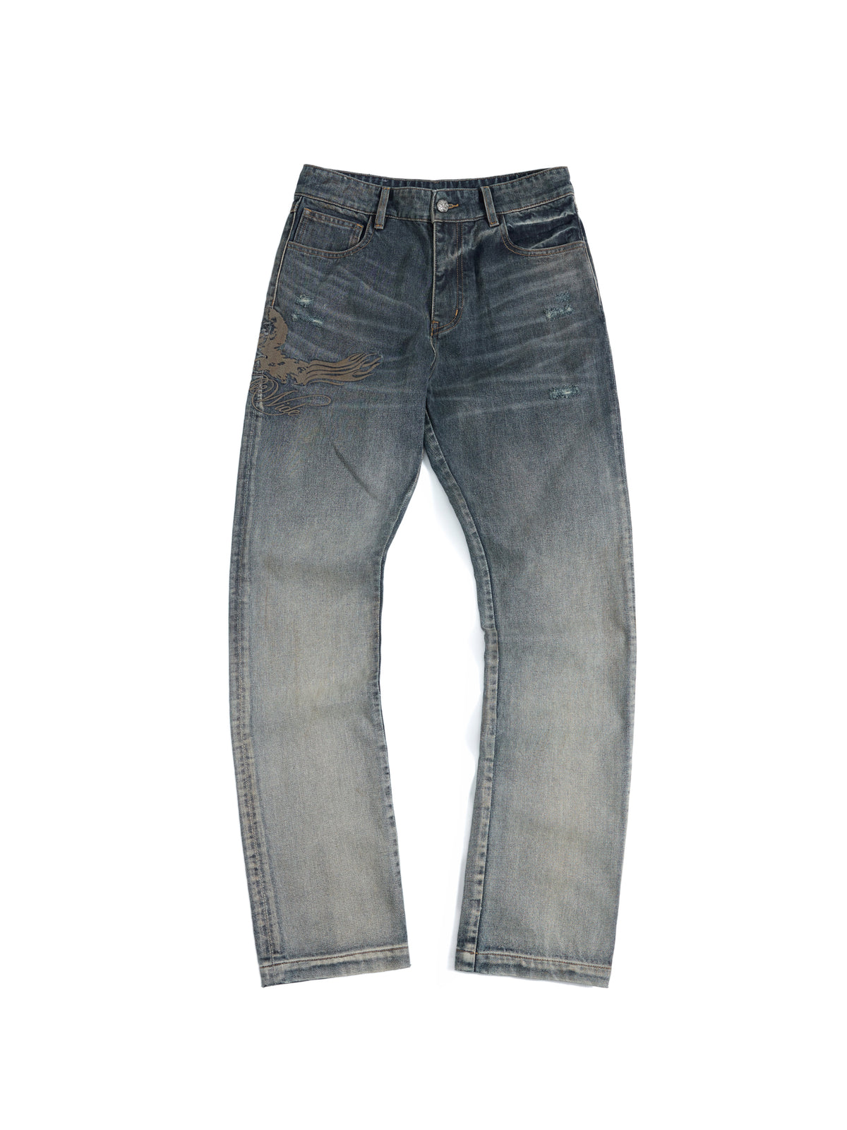 HAS2SONS 26FW Meteor Blue-Grey Embroidered Tapered Jeans