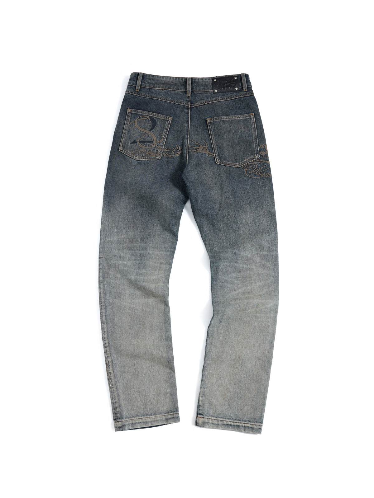 HAS2SONS 26FW Meteor Blue-Grey Embroidered Tapered Jeans