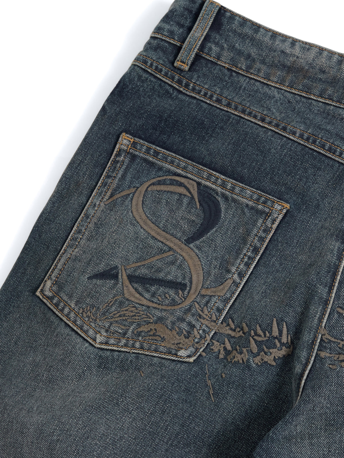 HAS2SONS 26FW Meteor Blue-Grey Embroidered Tapered Jeans