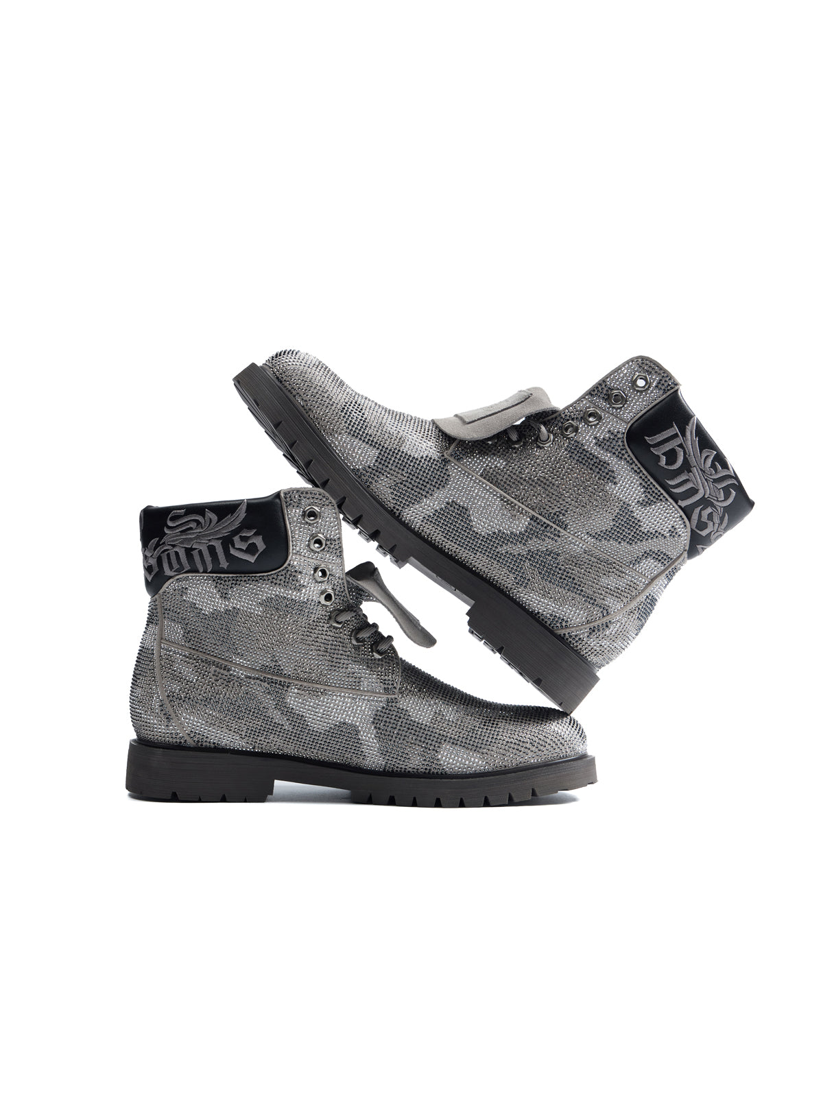 HAS2SONS 26FW Camo Rhinestone Platform Combat Boots