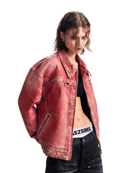 HAS2SONS 25FW Detroit washed short rivet jacket 045