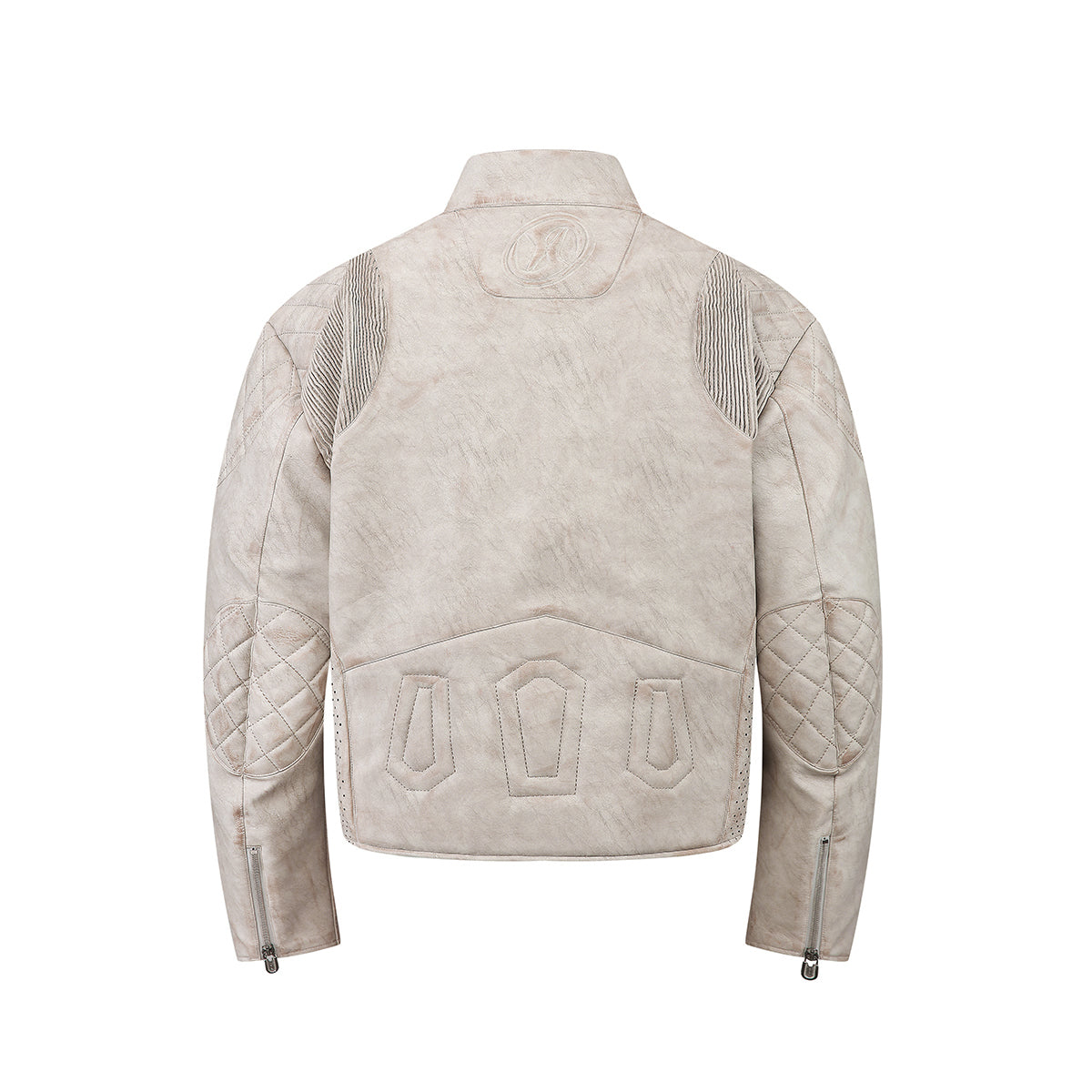 HAS2SONS 25FW gray and white curved knife sleeve leather jacket with 3D glue filling process