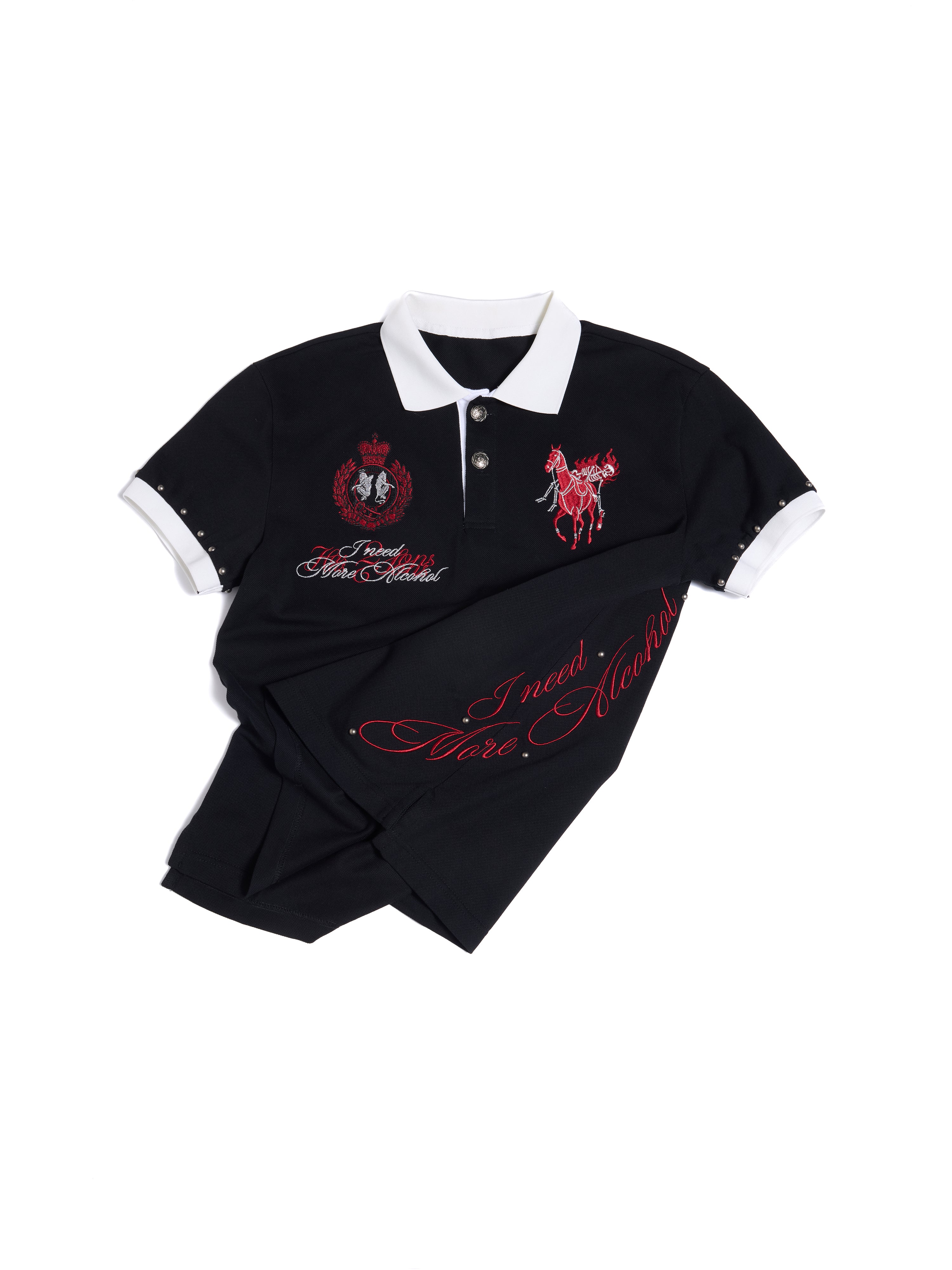 HAS2SONS Blazing Soul Embroidered Color Contrast Boxy Polo, Unisex Short Sleeve 093