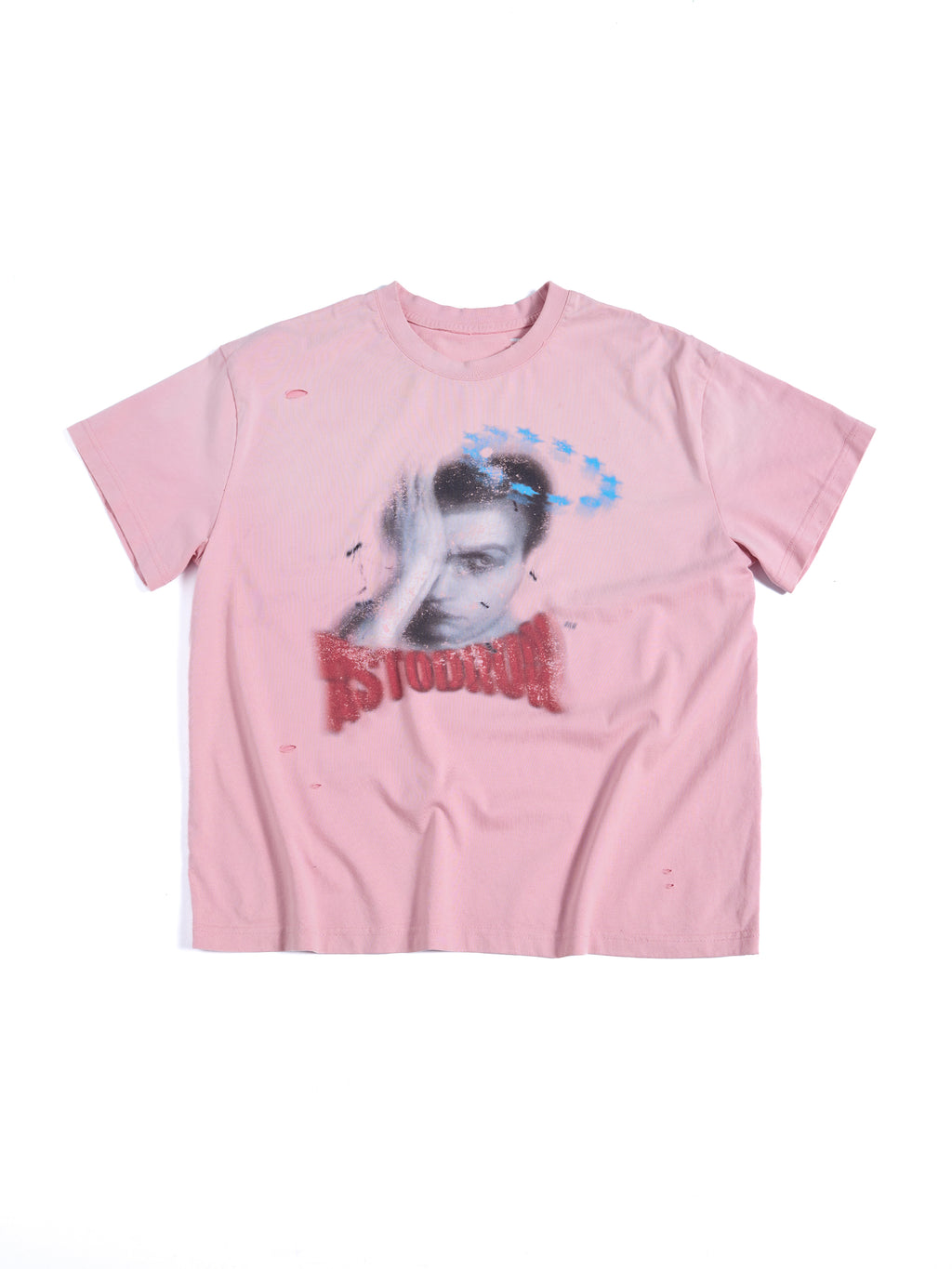 HAS2SONS Pink Ripped Halo Portrait Cropped Graphic Tee 099