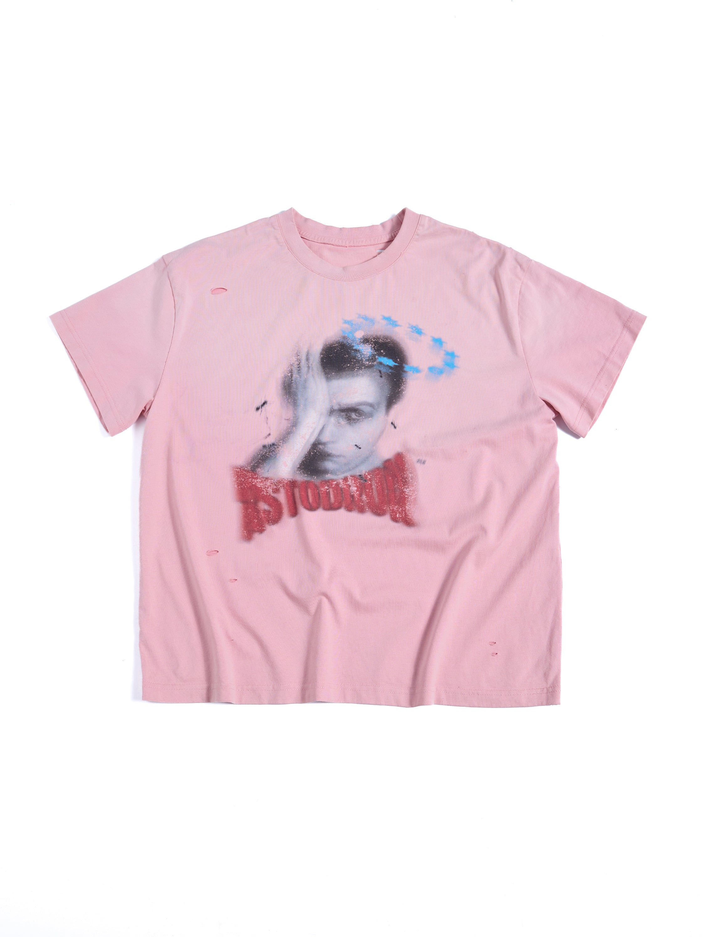HAS2SONS Pink Ripped Halo Portrait Cropped Graphic Tee 099