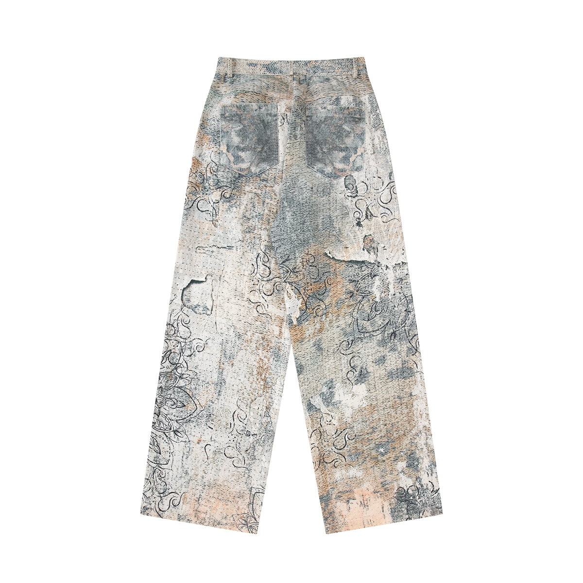 25FW digital printed rivet A-line version 14.5 oz denim pants