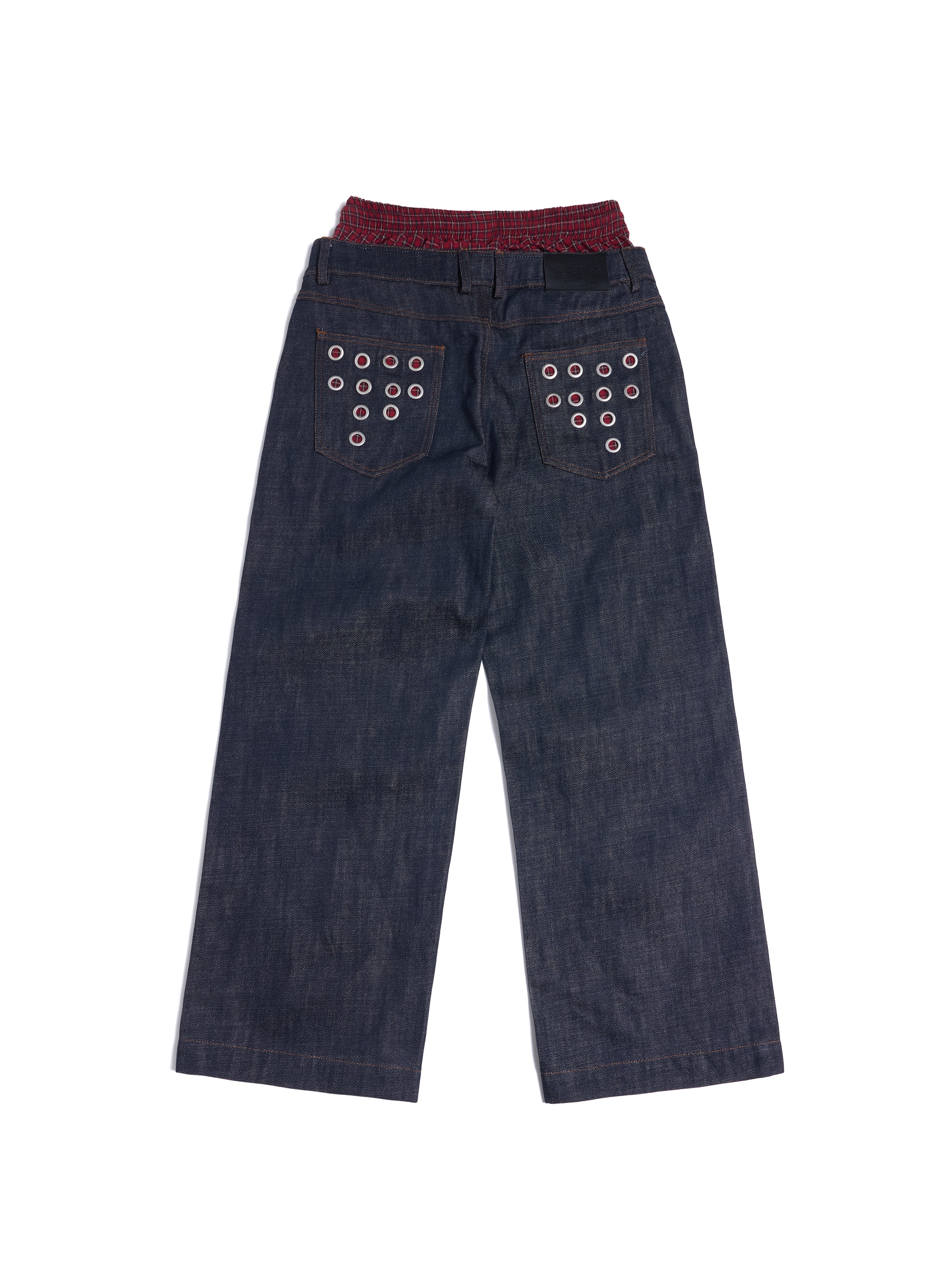 HAS2SONS 26SS Eyelet Dual Waistband Fake Two-Piece 14oz Raw Denim Jeans 087