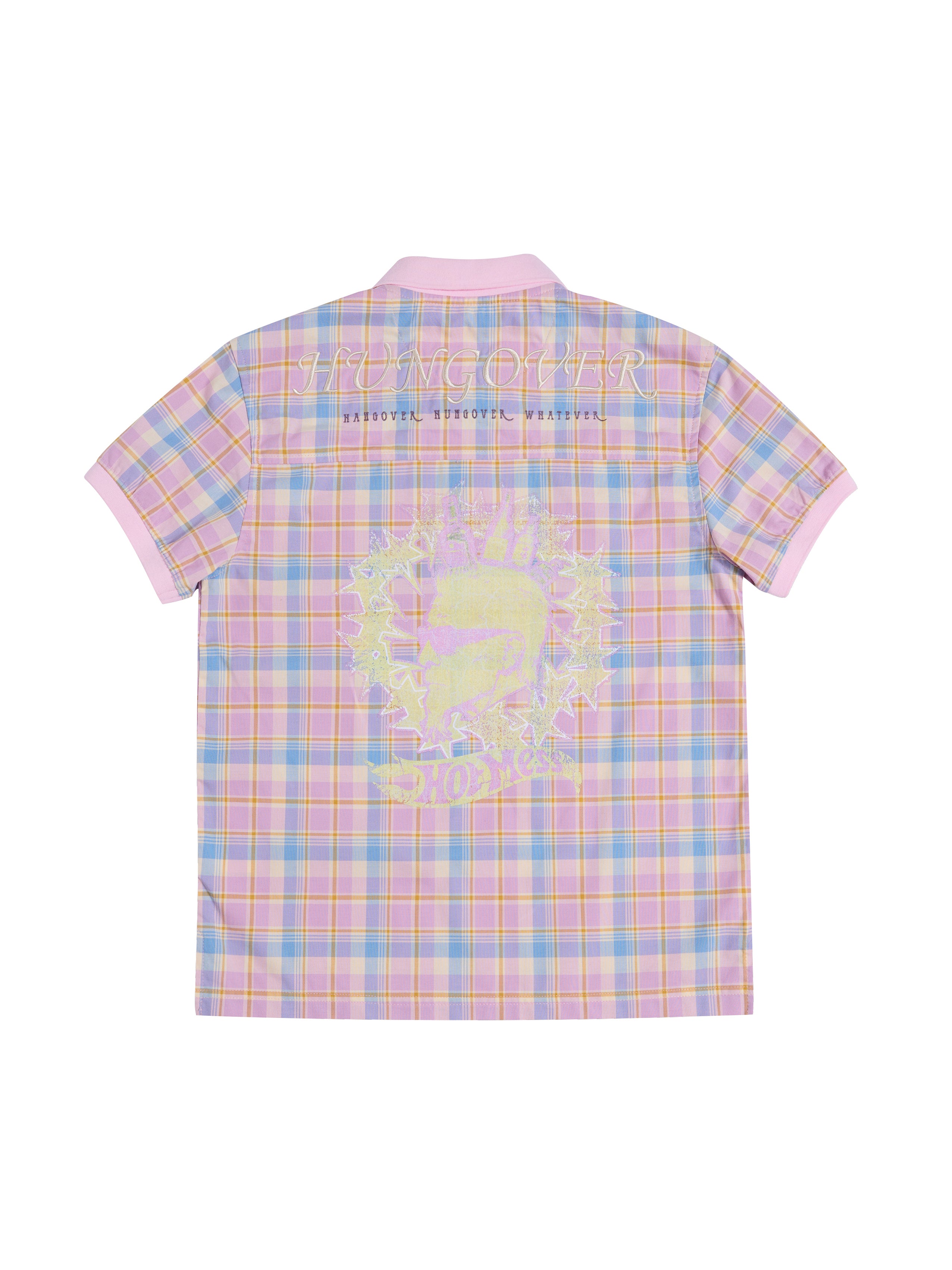 HAS2SONS "Dance Floor High" Pink Plaid Embroidered Printed Polo Shirt 079