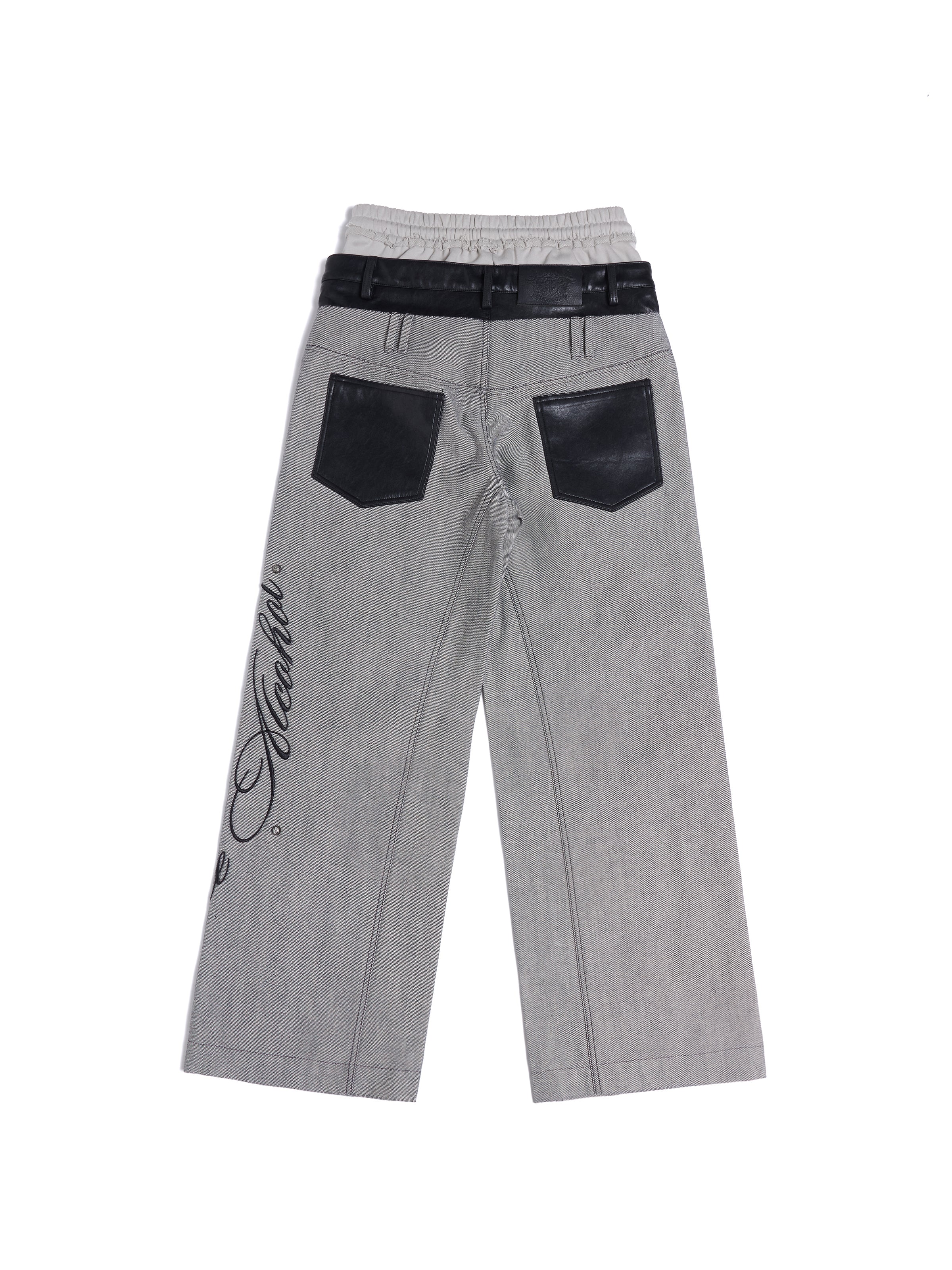 HAS2SONS 26SS Double Triple Waistband Rivet Embroidered Spliced Jeans 086