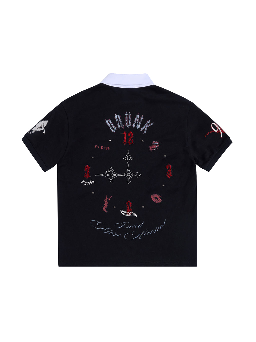 HAS2SONS "Tipsy Point" Asymmetrical Contrast Embroidered Regular Shoulder Polo Shirt 076