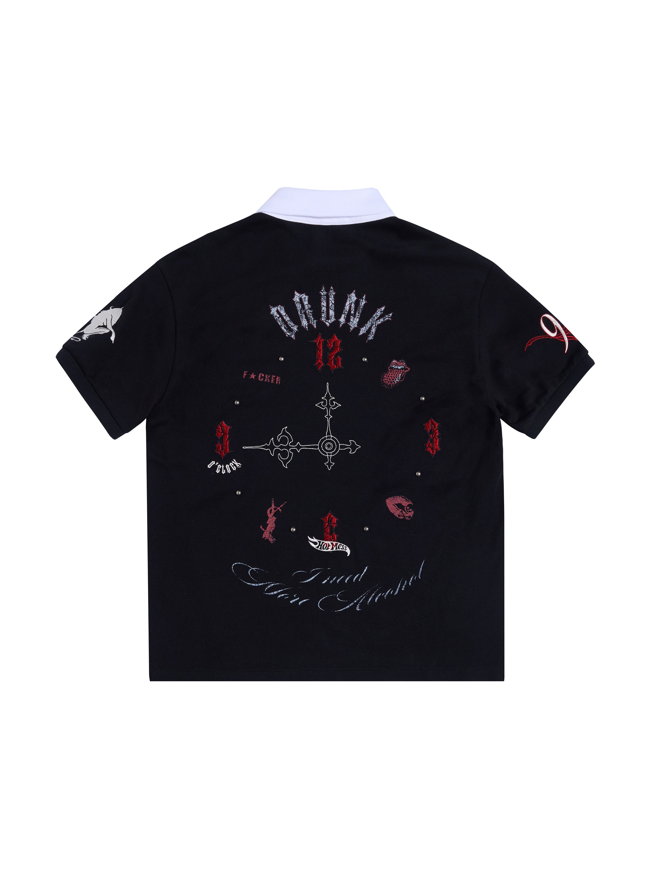 HAS2SONS "Tipsy Point" Asymmetrical Contrast Embroidered Regular Shoulder Polo Shirt 076