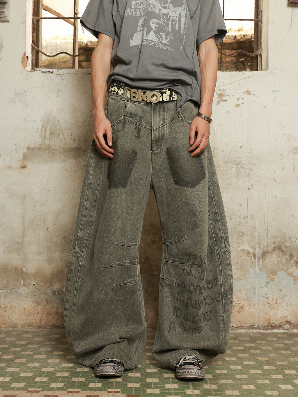 HAS2SONS Multi Cut Deconstructed Bent Knife Jeans