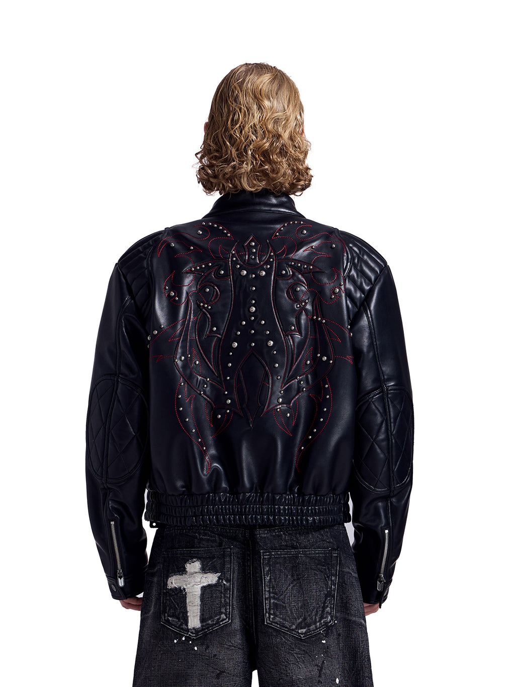 HAS2SONS locomotive rivet embroidered leather jacket