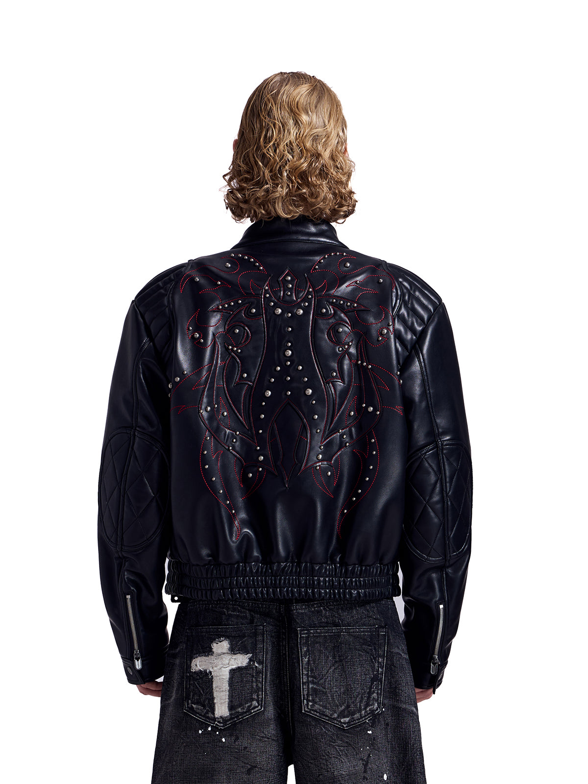 HAS2SONS locomotive rivet embroidered leather jacket