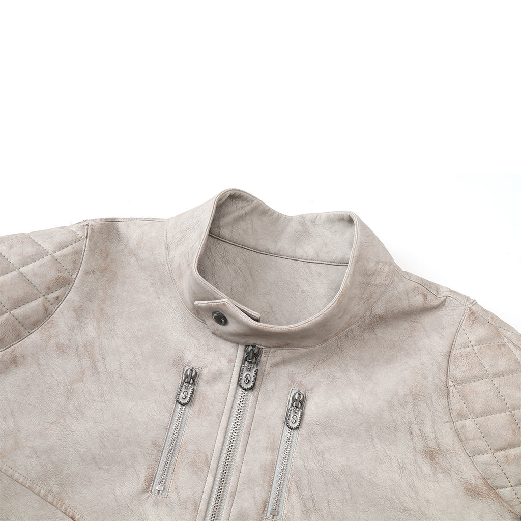 HAS2SONS 25FW gray and white curved knife sleeve leather jacket with 3D glue filling process