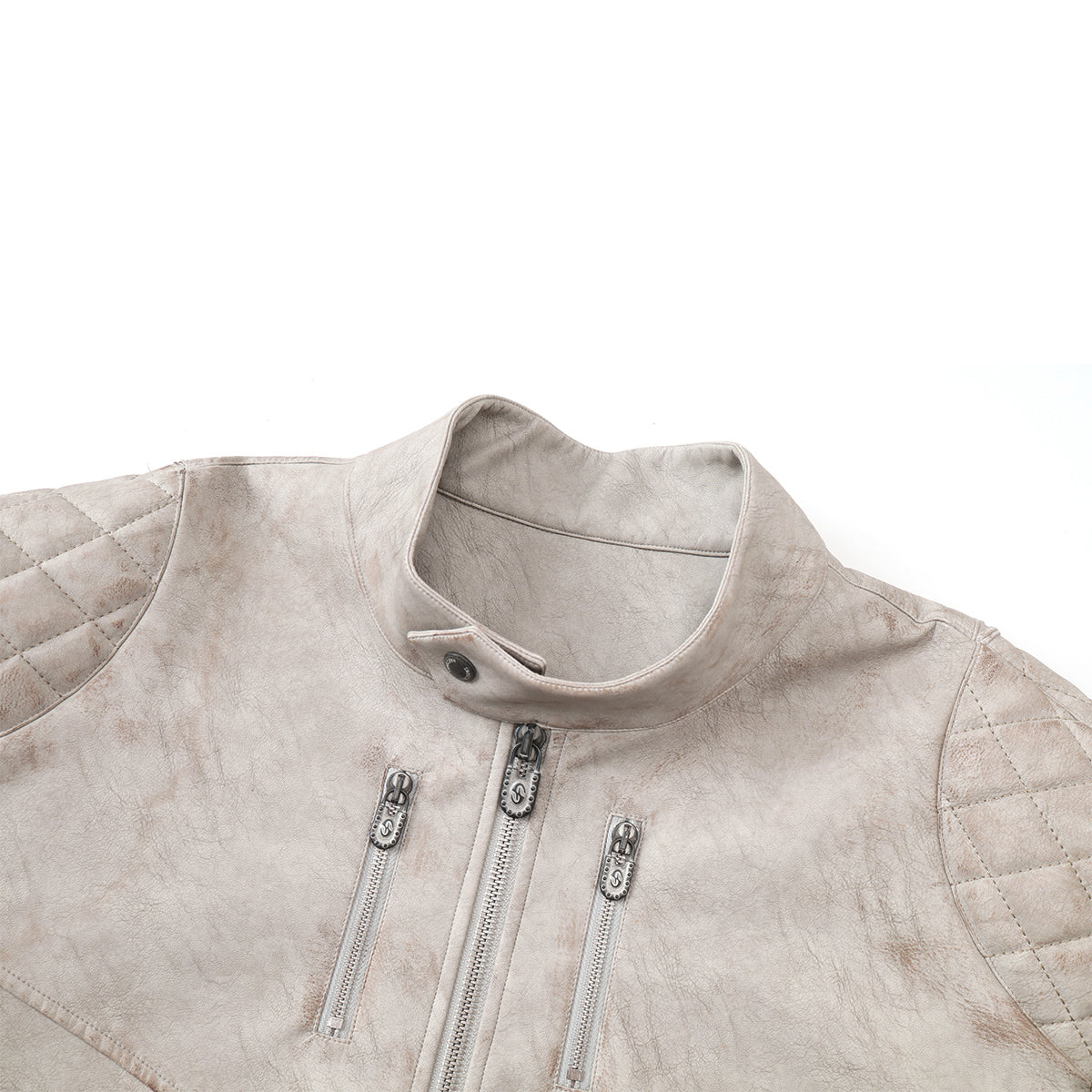 HAS2SONS 25FW gray and white curved knife sleeve leather jacket with 3D glue filling process