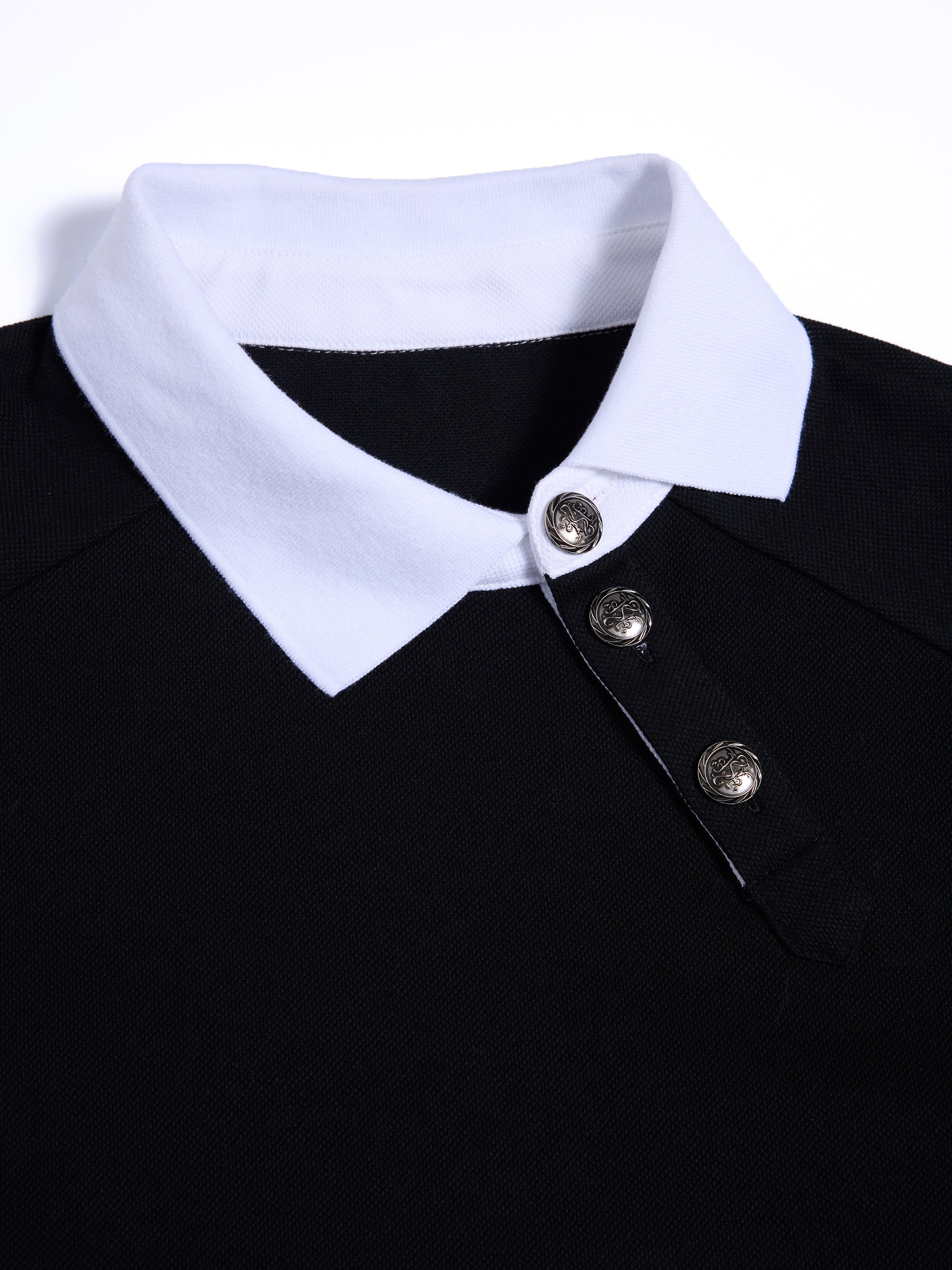 HAS2SONS "Tipsy Point" Asymmetrical Contrast Embroidered Regular Shoulder Polo Shirt 076