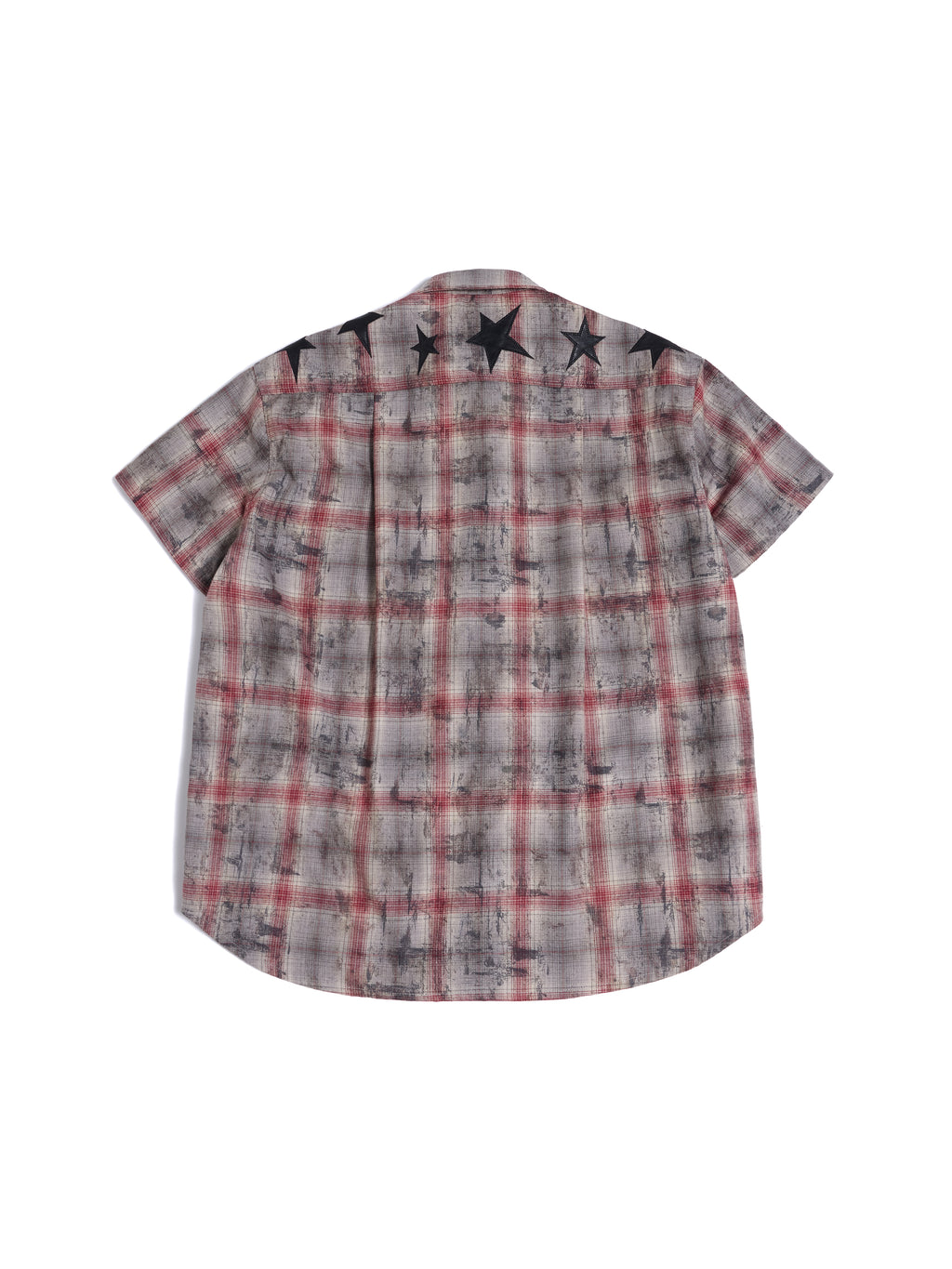 HAS2SONS 26ss Red Grey Plaid Boxy Shirt, Star Patch Embroidered Cropped Street Top 089