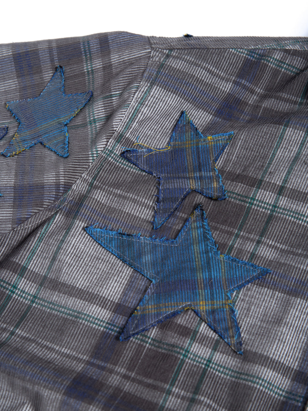 HAS2SONS 26SS Grey Plaid Shirt Star Patch Embroidery Boxy Cropped Oversized Top 100