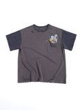 HAS2SONS Contrast Sleeve Lion Crest Distressed H2S Boxy Tee 098