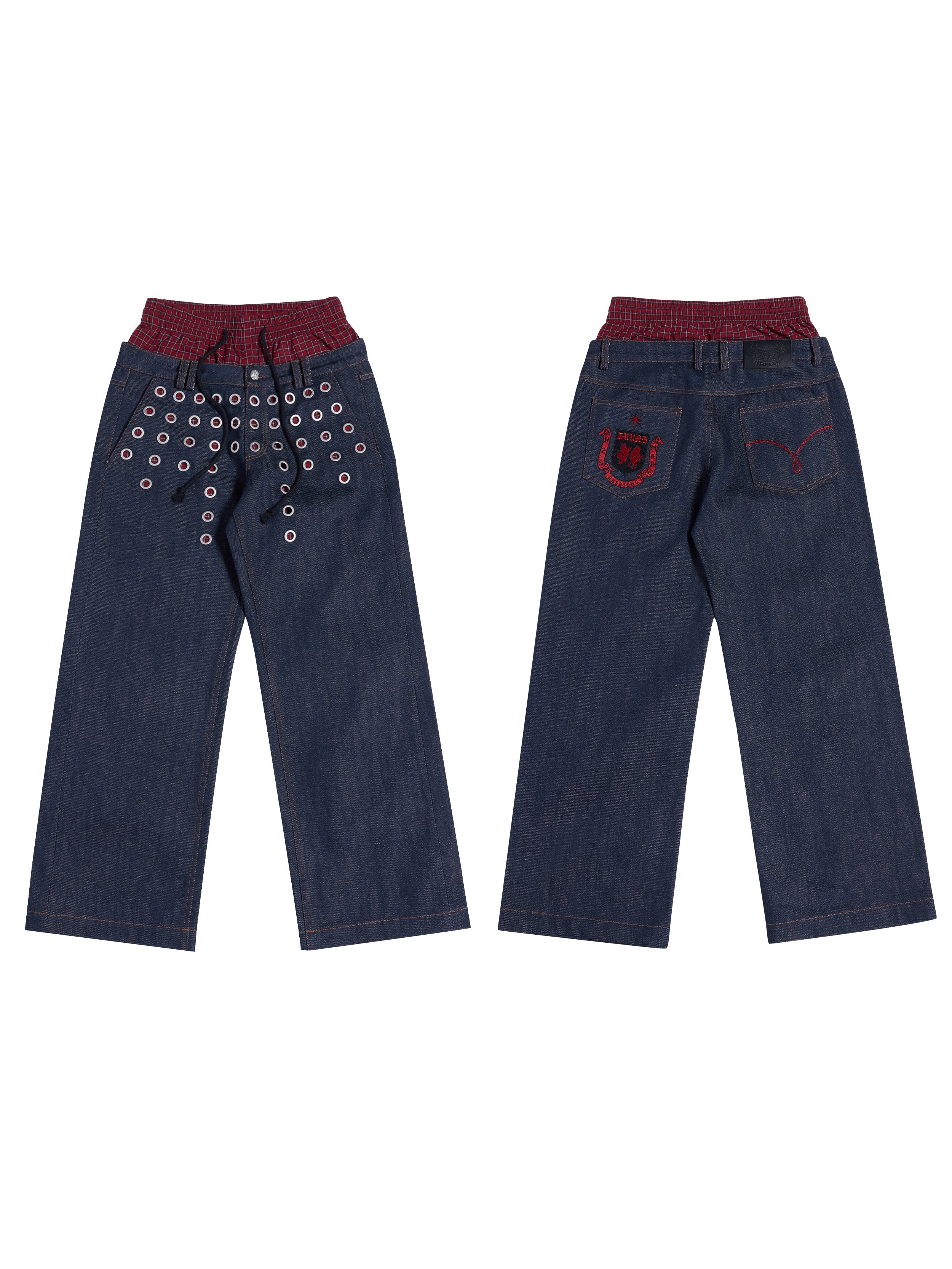 HAS2SONS 26SS Eyelet Dual Waistband Fake Two-Piece 14oz Raw Denim Jeans 087
