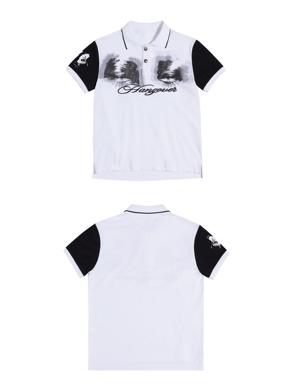 HAS2SONS "Dizzy Gaze" Eye Print White Contrast Regular Shoulder Polo Shirt 077
