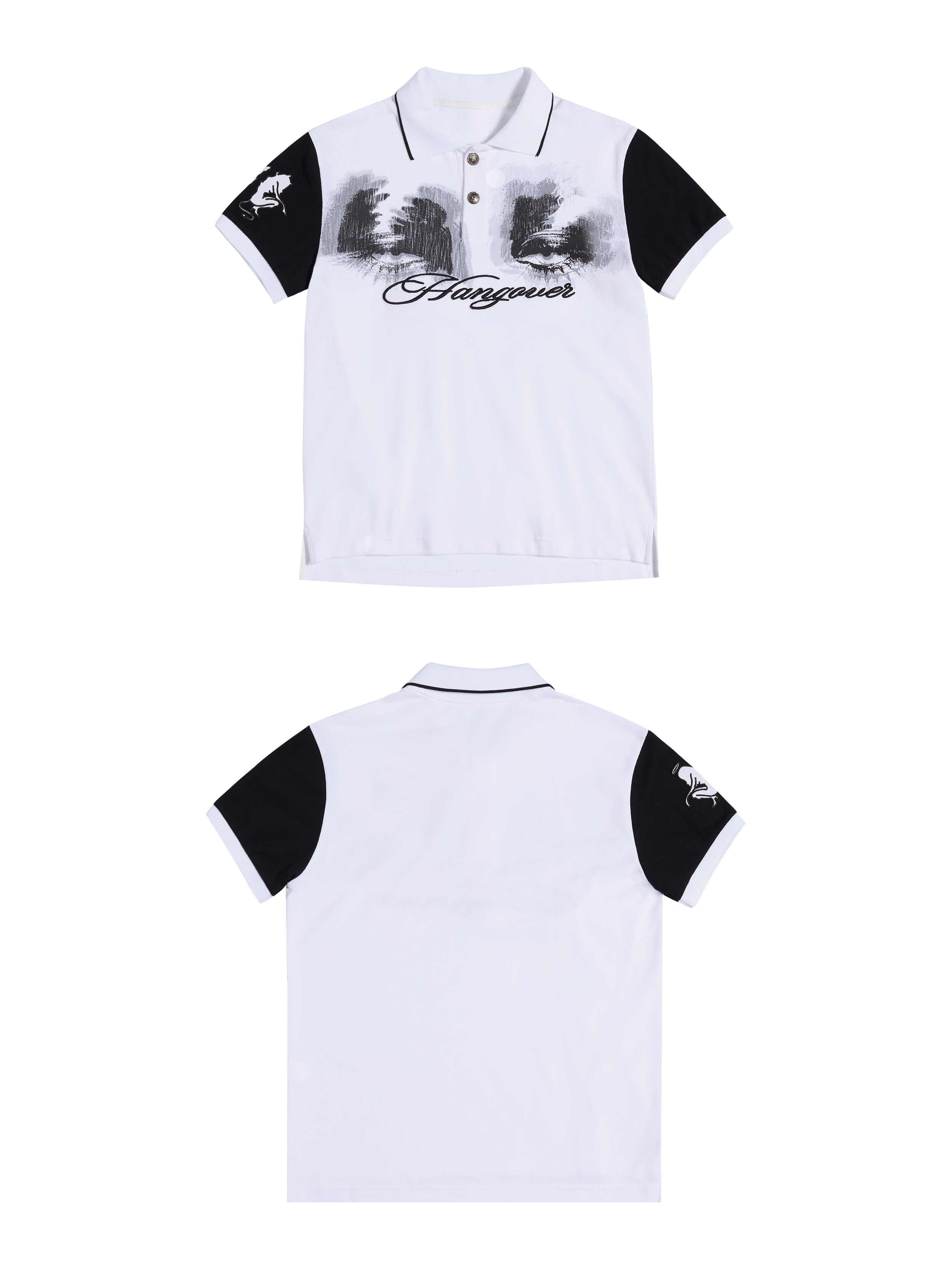 HAS2SONS "Dizzy Gaze" Eye Print White Contrast Regular Shoulder Polo Shirt 077