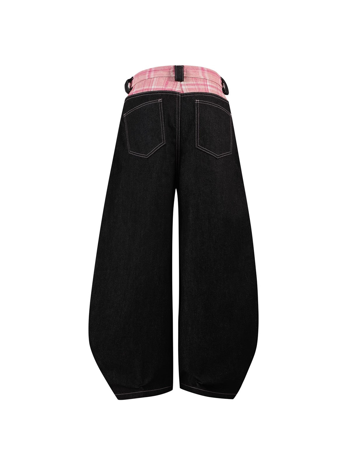 HAS2SONS Original Beef Splicing Pink Grid Bent Knife Jeans