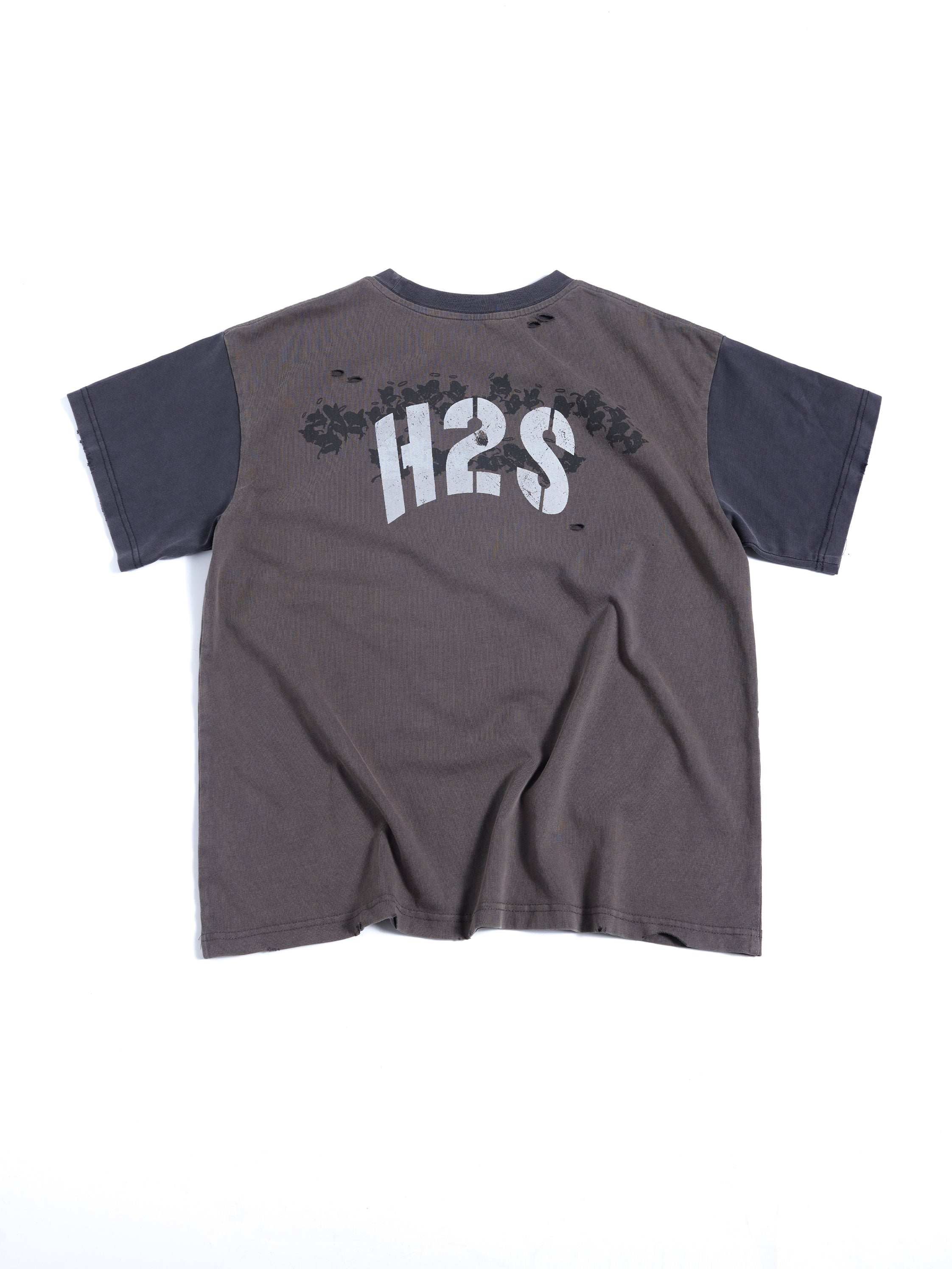HAS2SONS Contrast Sleeve Lion Crest Distressed H2S Boxy Tee 098