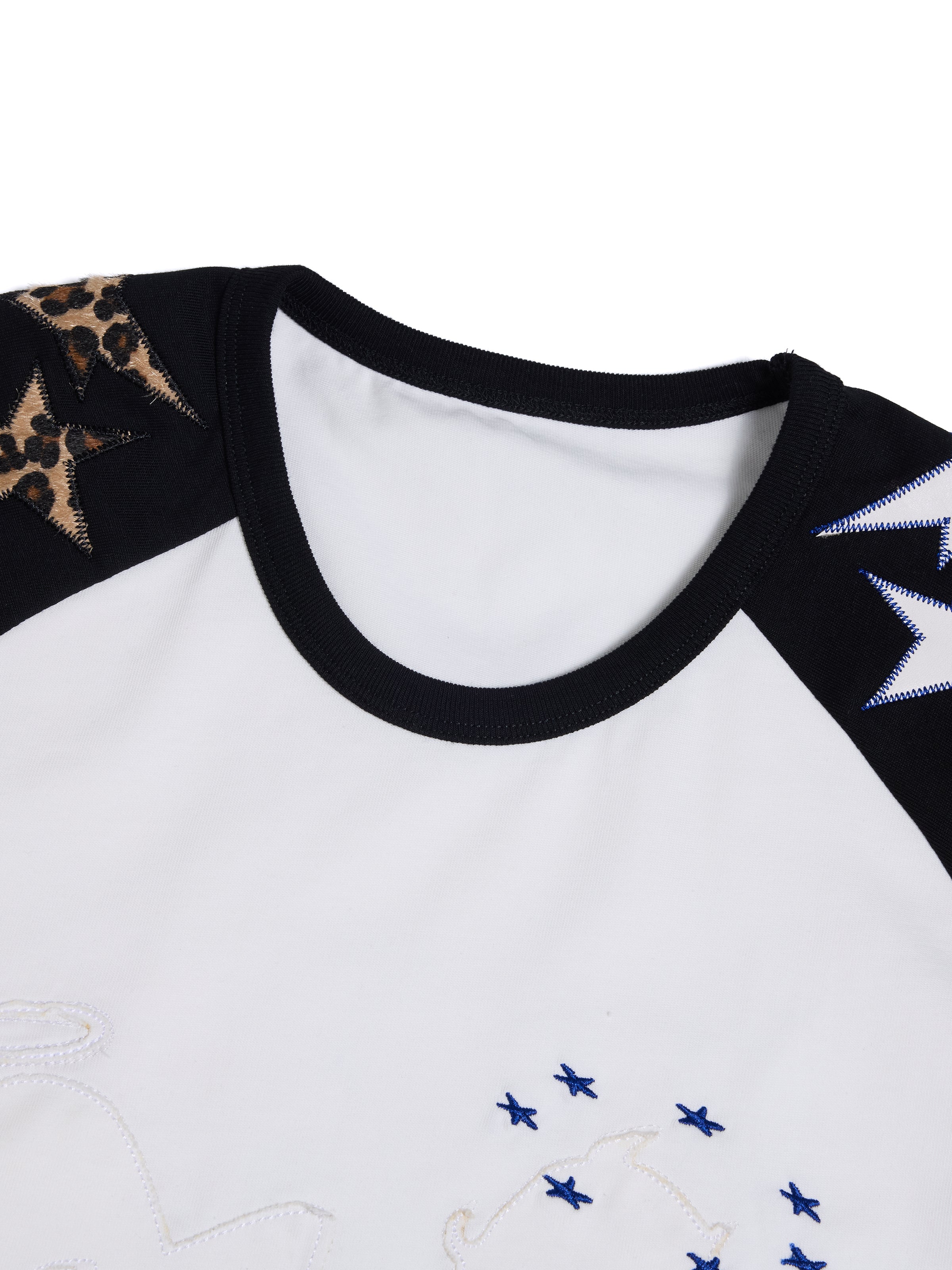 HAS2SONS "Dual Angel" Dual Angel Patch Embroidered Raglan Boxy Tee, Street Loose Fit 091