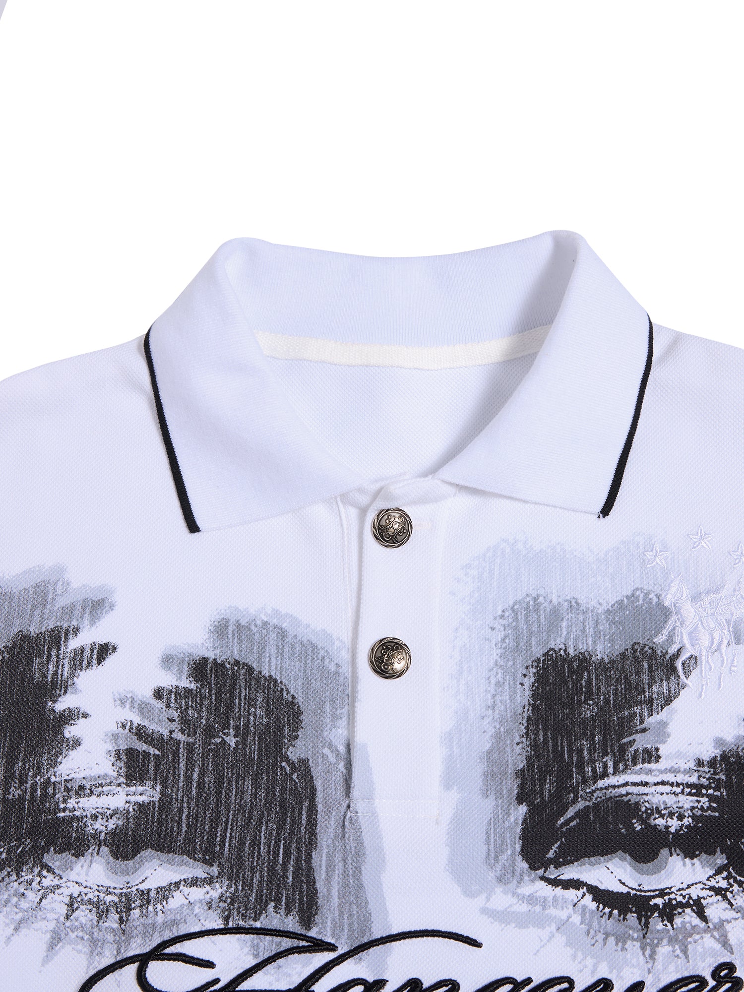 HAS2SONS "Dizzy Gaze" Eye Print White Contrast Regular Shoulder Polo Shirt 077