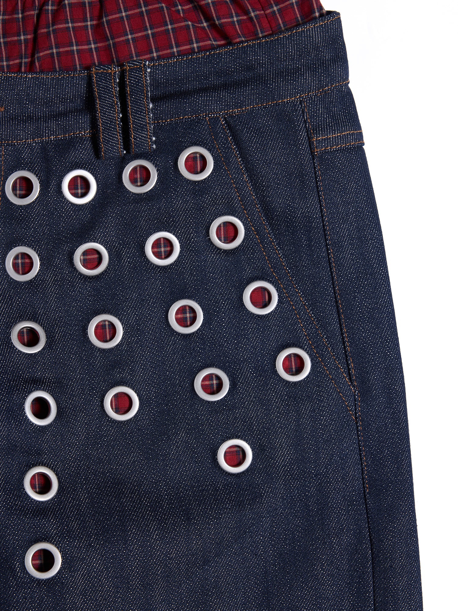 HAS2SONS 26SS Eyelet Dual Waistband Fake Two-Piece 14oz Raw Denim Jeans 087