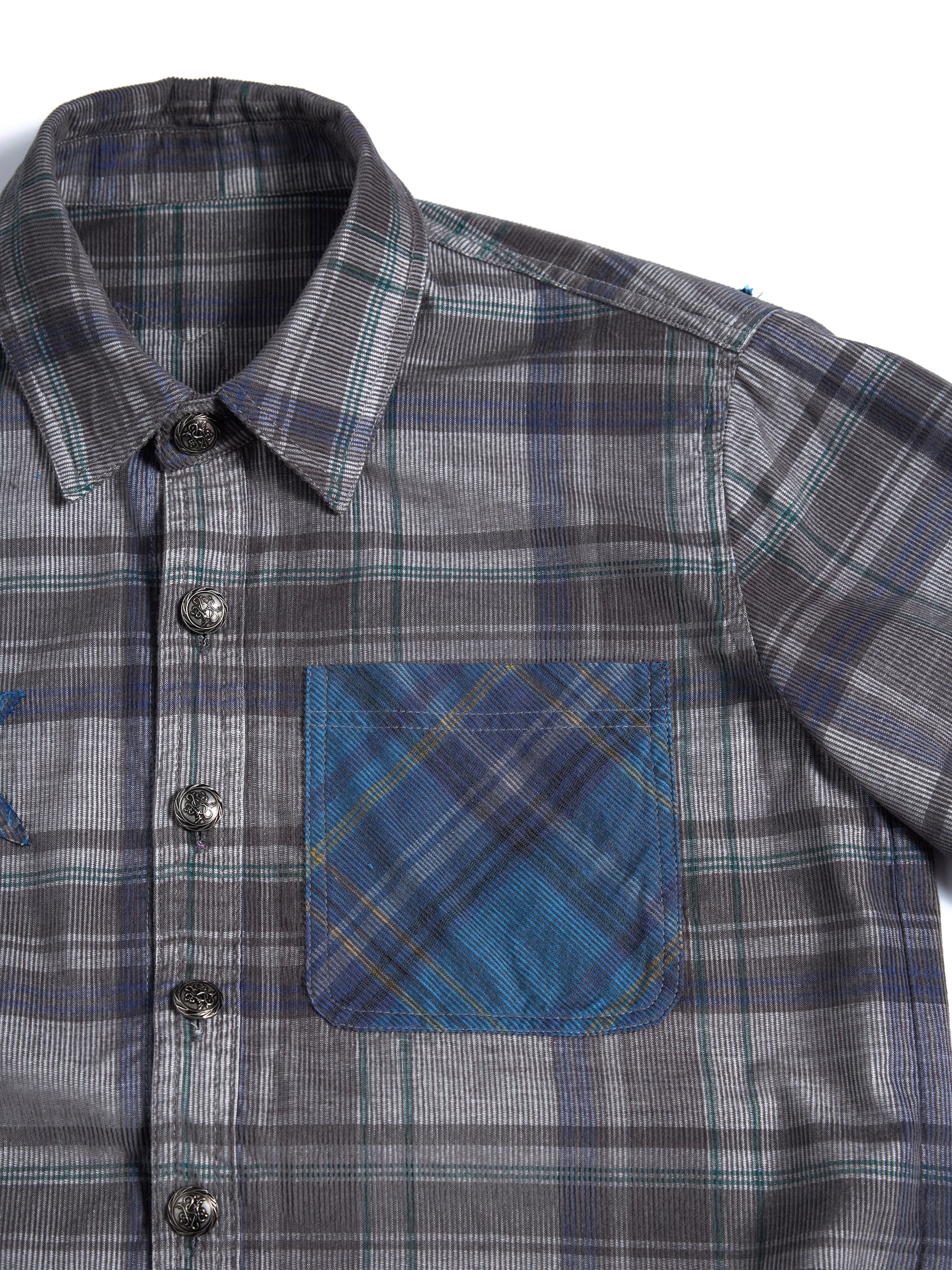 HAS2SONS 26SS Grey Plaid Shirt Star Patch Embroidery Boxy Cropped Oversized Top 100