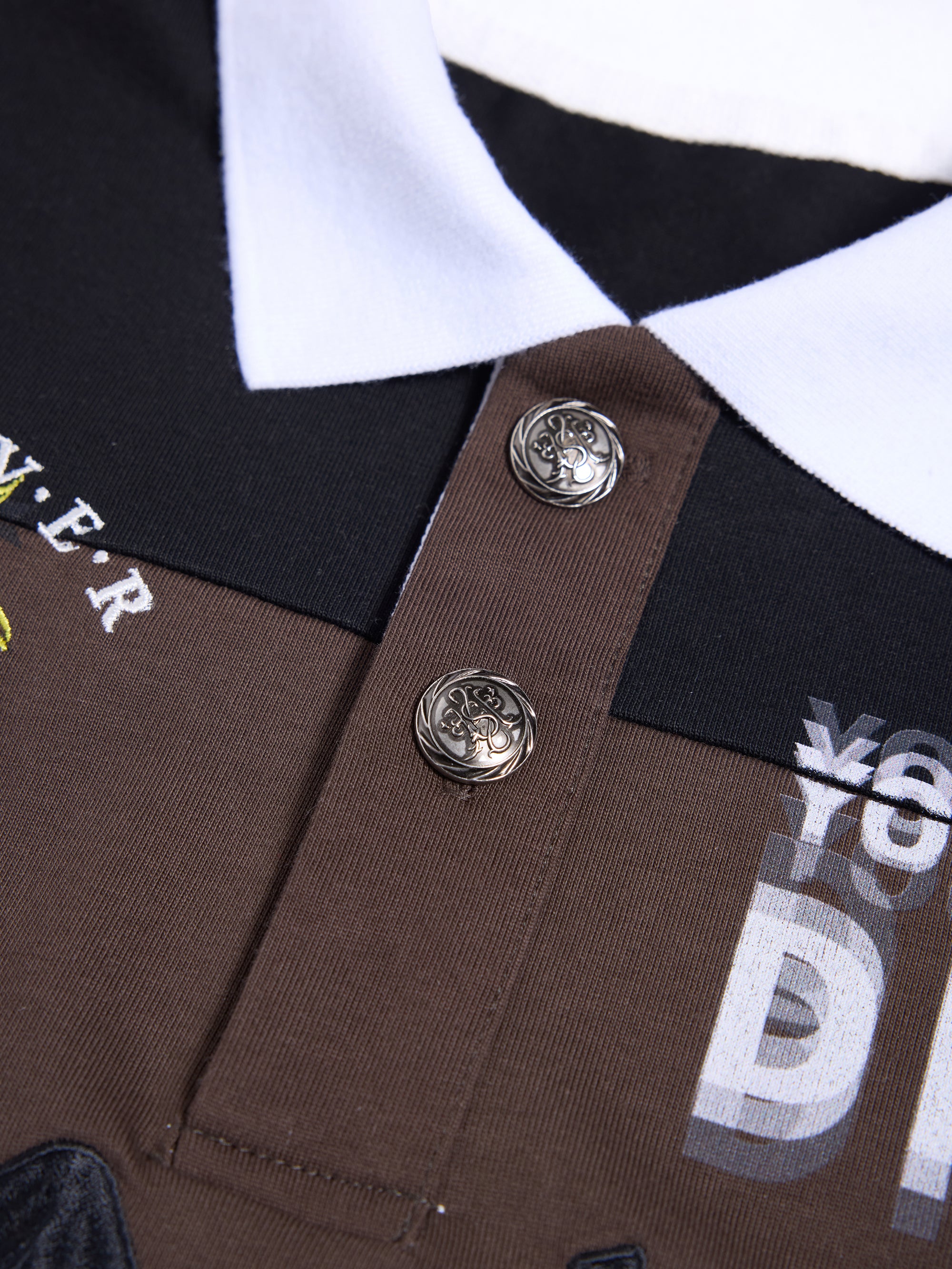 HAS2SONS "Long Island Iced Tea" Drunken Girl Embroidery Striped Contrast Polo Shirt 080