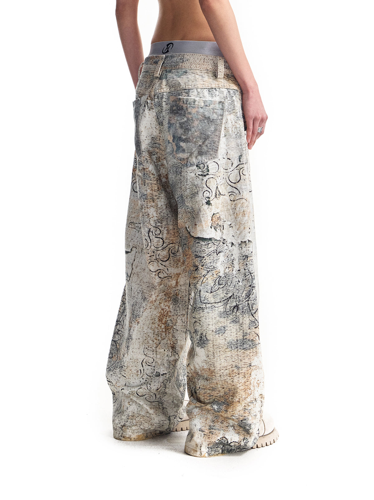 25FW digital printed rivet A-line version 14.5 oz denim pants 047